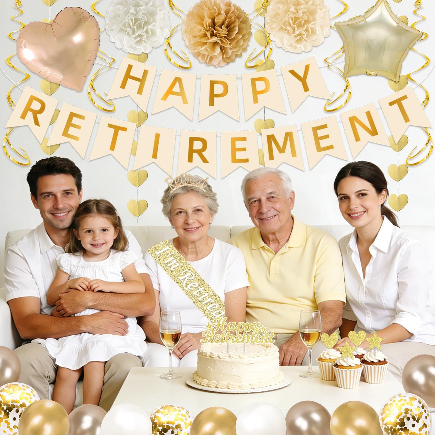 Retirement Party Decorations Supplies Set, Champagne Gold Retirement Decorations Happy Retirement