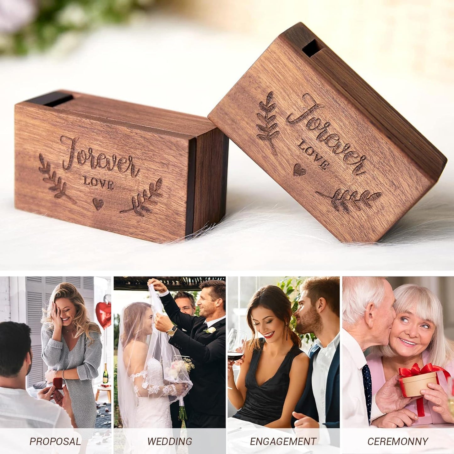 AW BRIDAL Ring Bearer Box Wedding Ring Box Walnut Wood Ring Organizer for Jewelry Wedding Engagement Gift for Couple Proposal