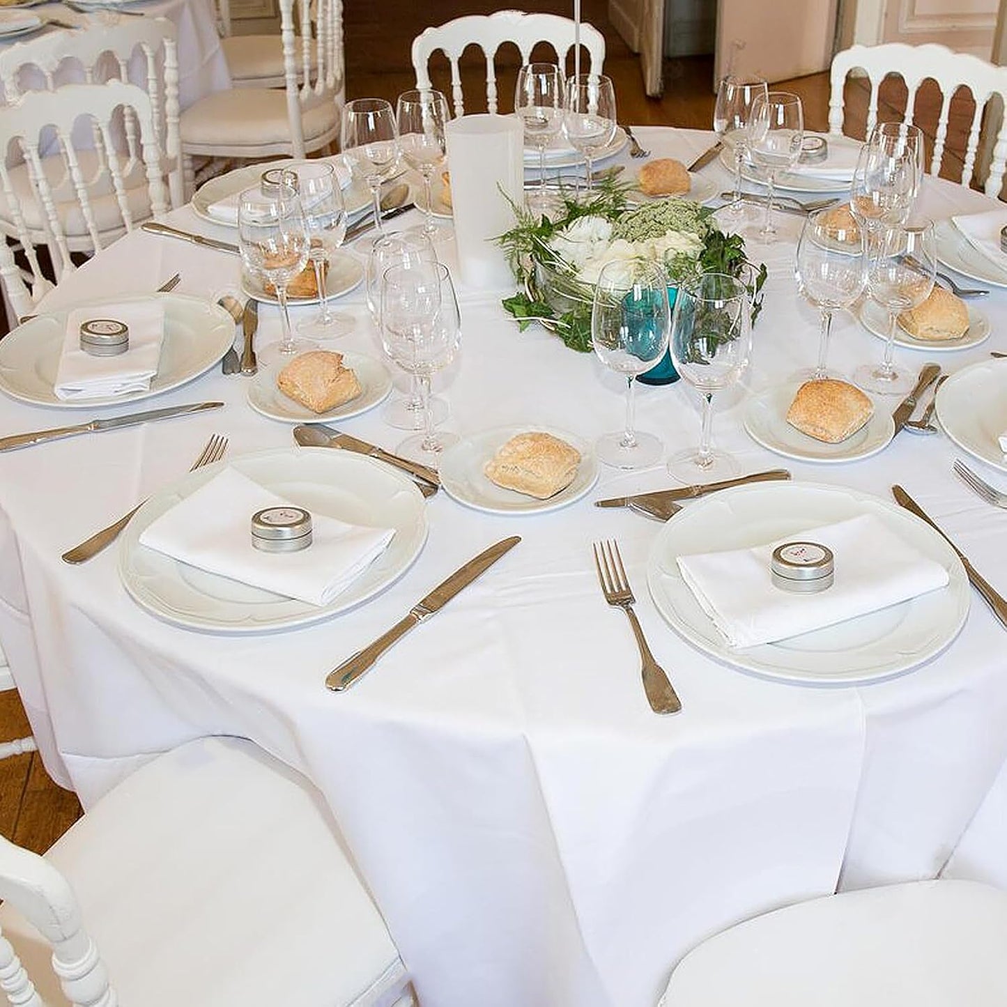 sancua 10 Pack Round Tablecloth White 90 Inch - Stain and Wrinkle Resistant Table Cloth, Washable Polyester Table Cover for Dining Tables, Buffet Parties and Camping