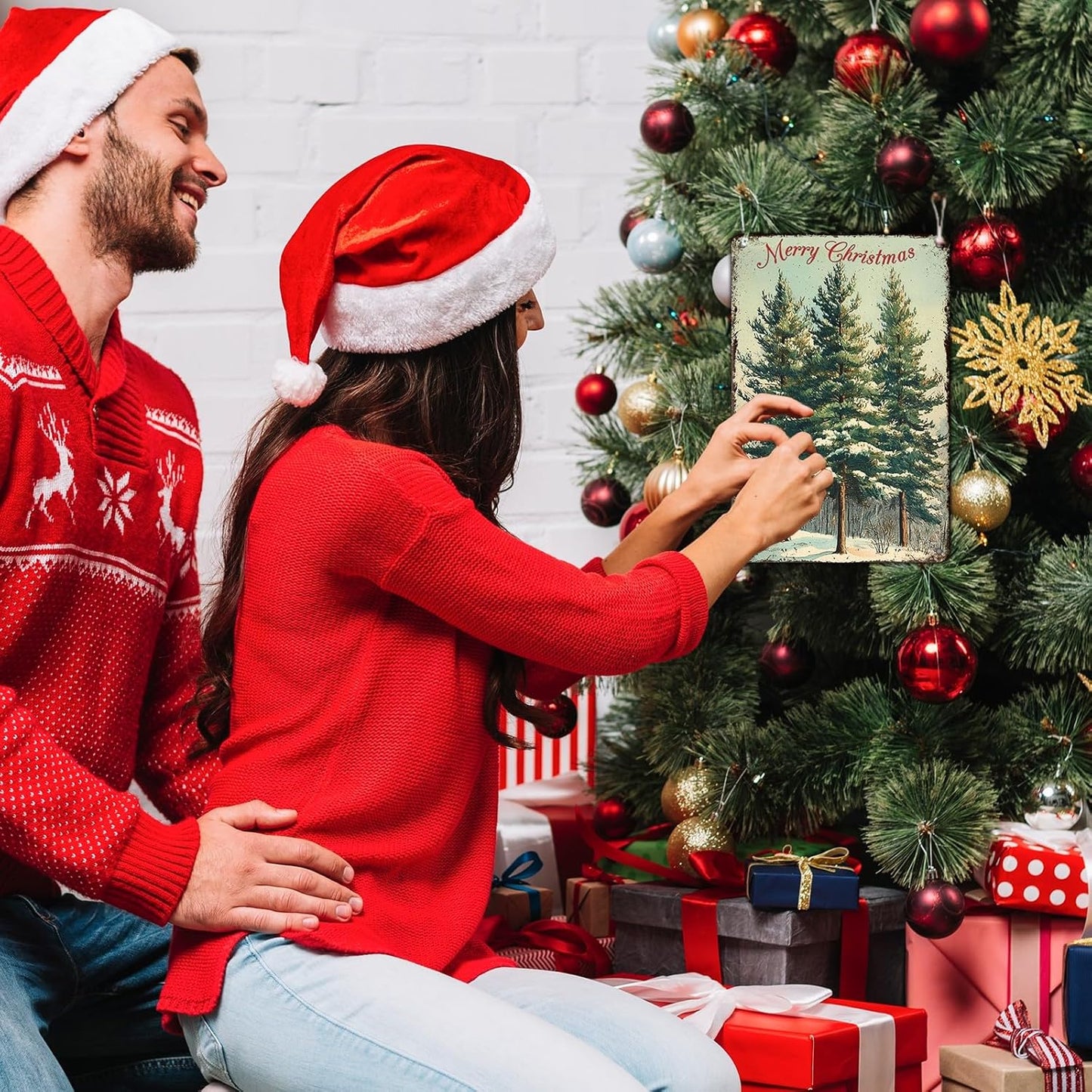 Vintage Christmas Decor Sign Christmas Tree Metal Tin Sign Merry Christmas Retro Tin Sign for Holiday Wall Decor Outdoor Cafe Living Room Bedroom 12x16Inch