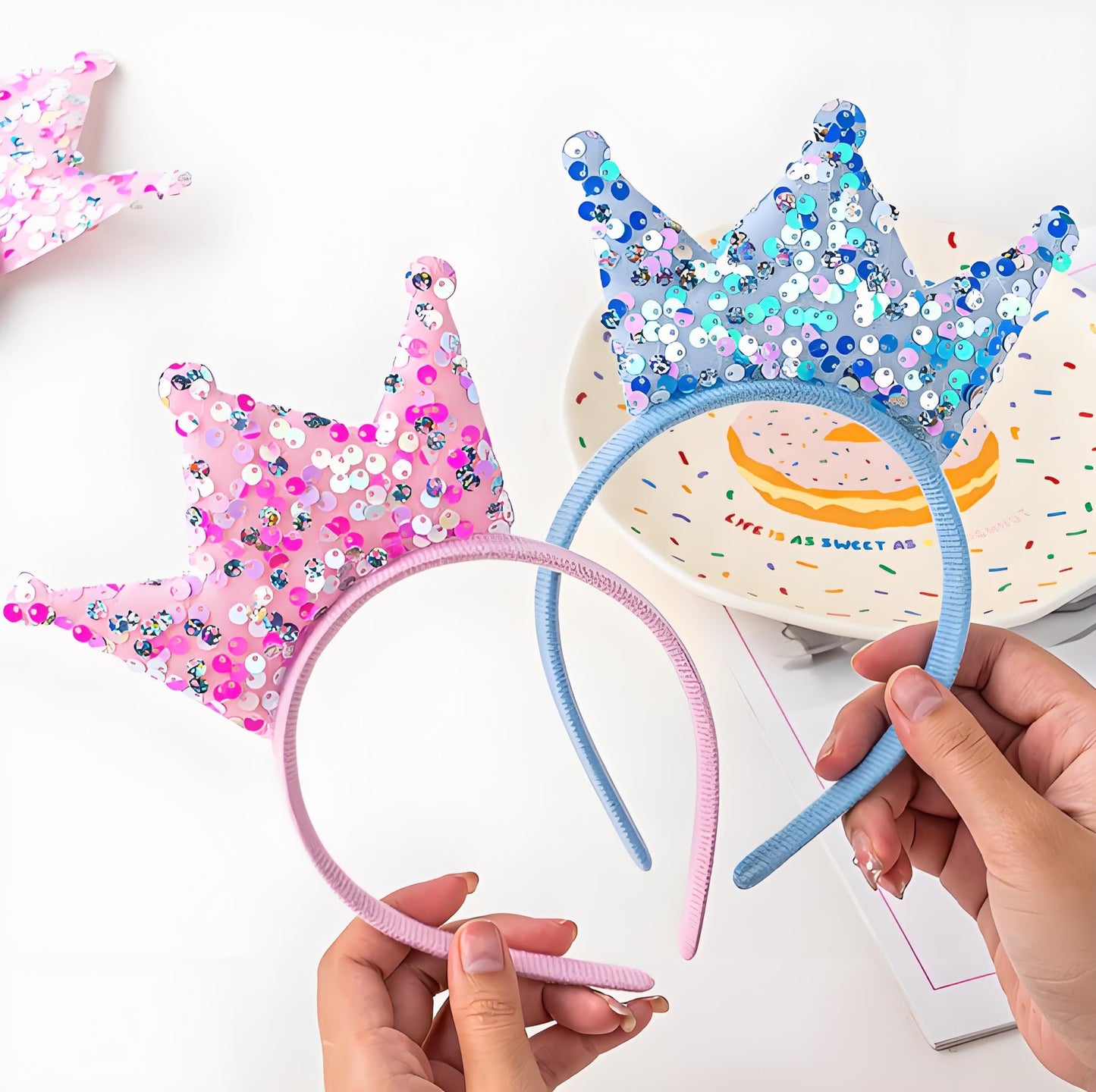 Acshio 12 Pack Princess Crown Headband, Glitter Sequin Hairband