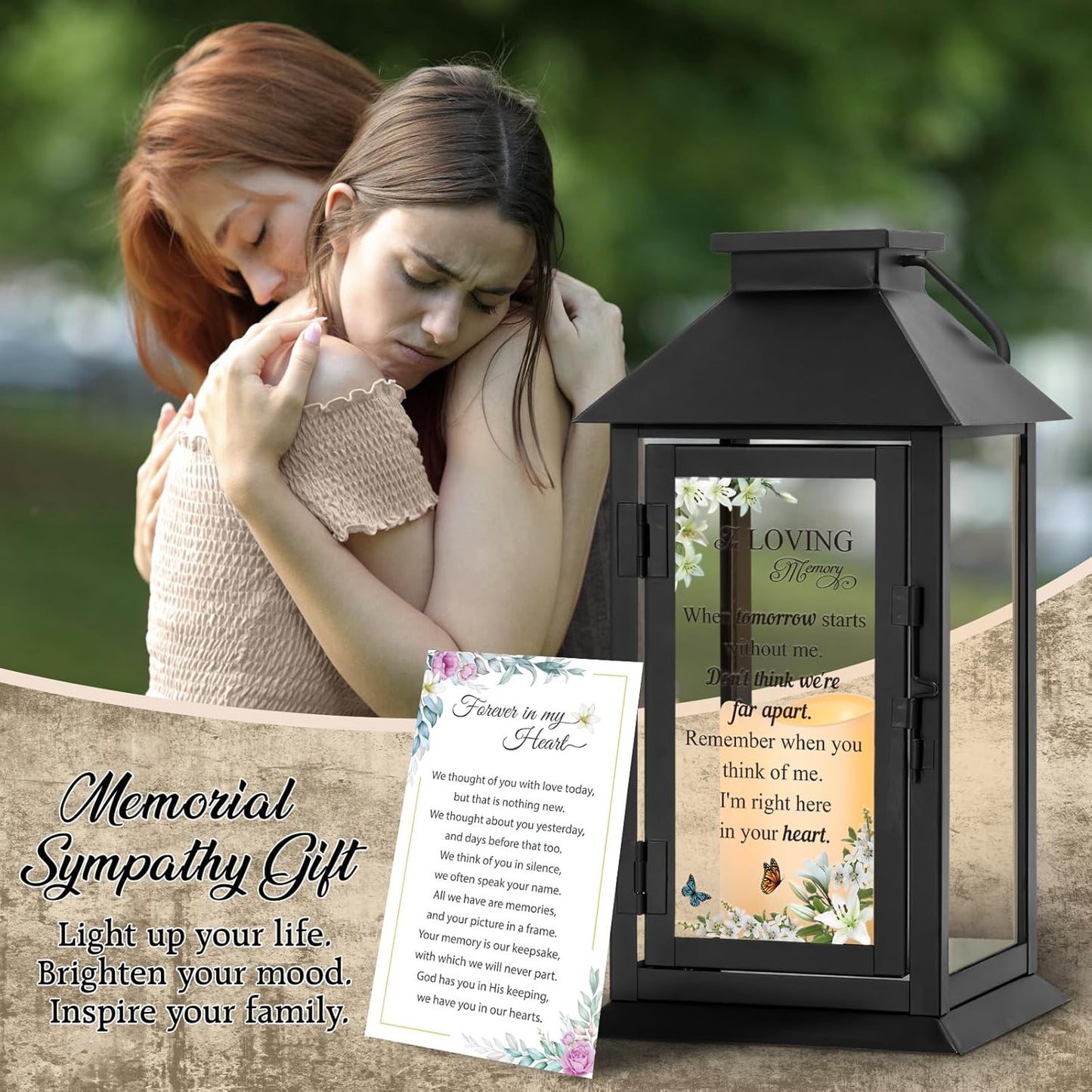 Memorial Lantern Bereavement Gifts in Memory of Loved One - Remembrance Sympathy Gifts for Loss of Mother, Father or Loved One with LED Candle and Remote