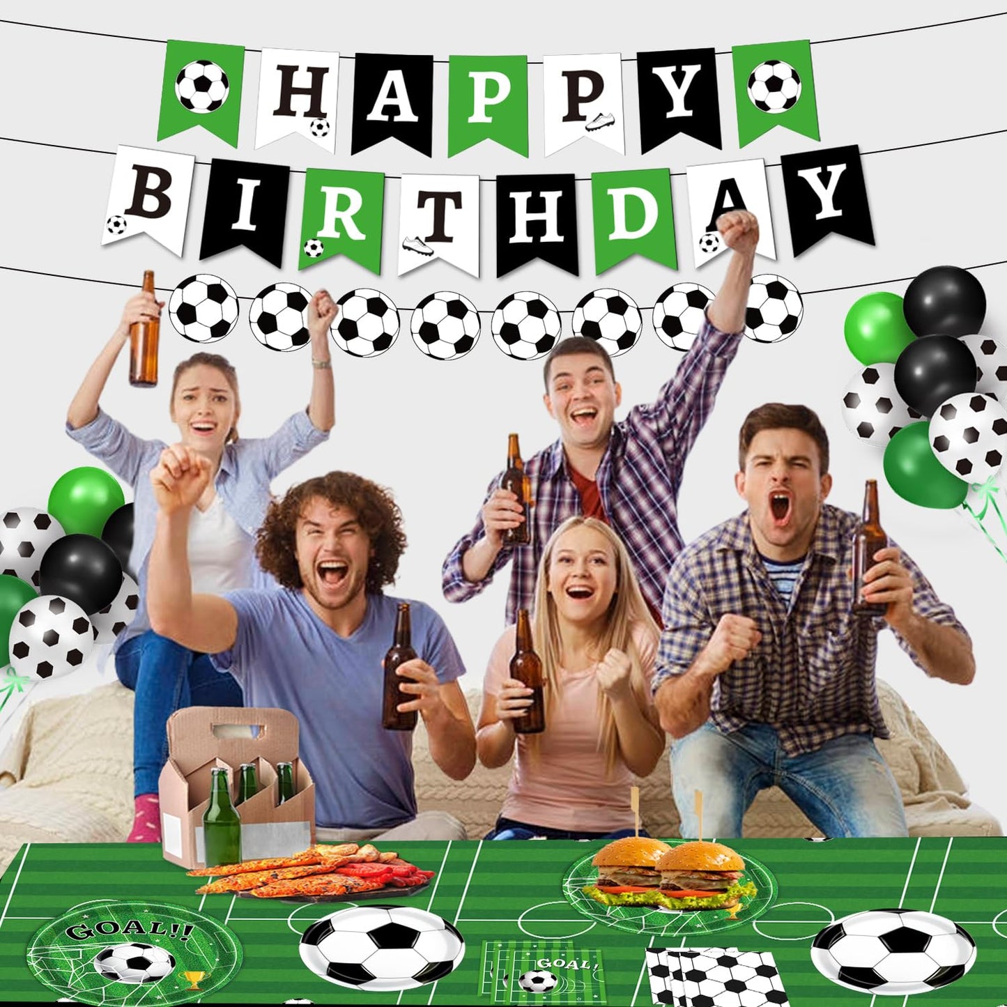 170 PCS Soccer Party Decorations, Soccer Birthday Party Decorations - Includes Plates, Napkins