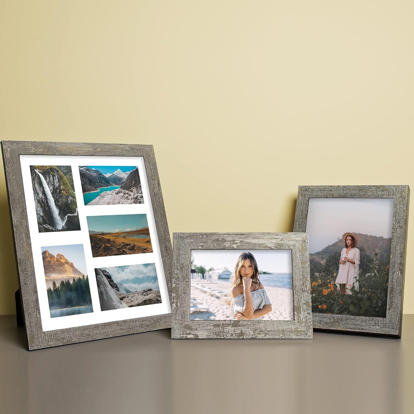 8x10 Picture Frame Set of 4, High Definition Glass Distressed Moss Green Frame, 8 x 10 Wood Photo Frames for Tabletop Display and Wall Mounting