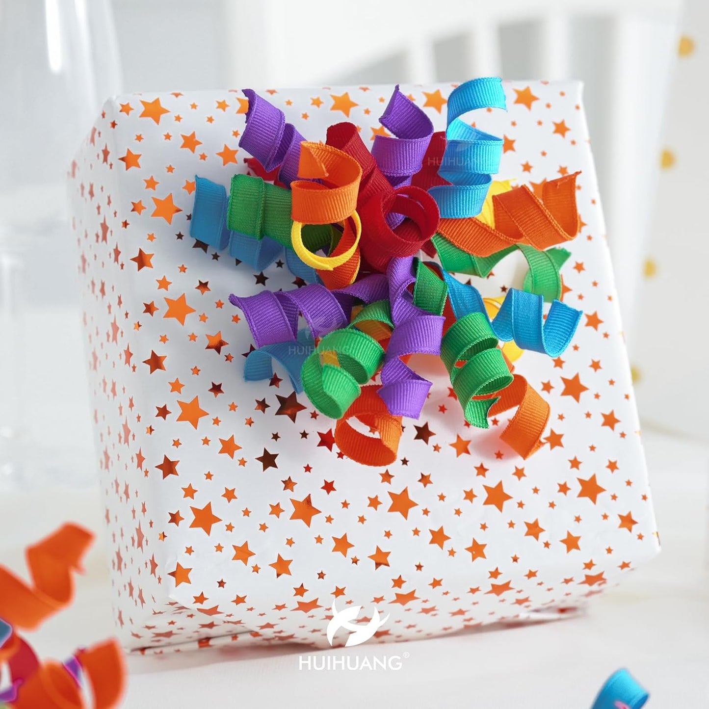 HUIHUANG Rainbow Bows for Gift Wrapping, Birthday Curly Ribbon Bows Self Adhesive Burst Gift Bow for Presents, Wine Bottle, Treat Bags, Birthday, Holiday Party Favors - 6 Counts