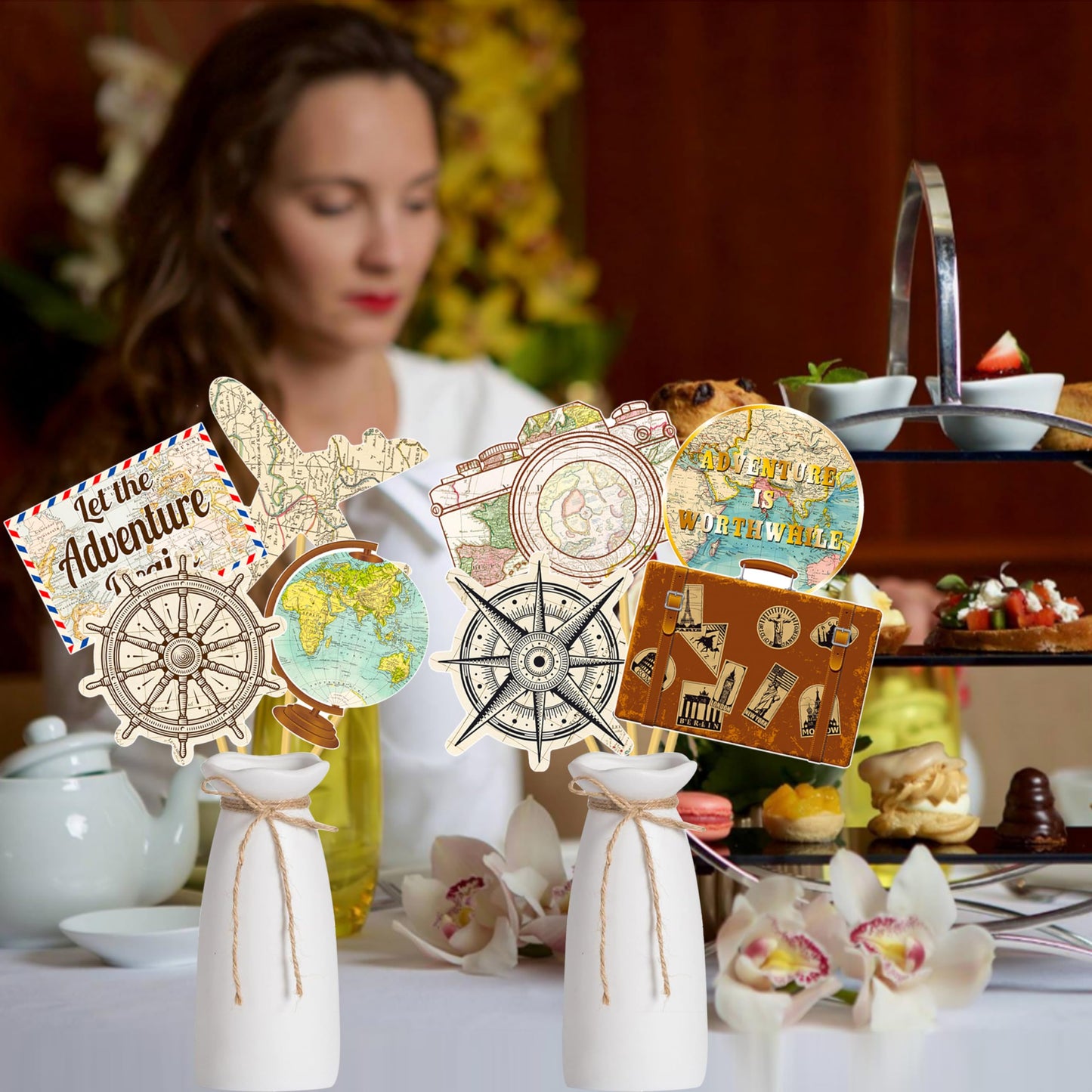 Travel Themed Party Decorations 16pcs Vintage Bon Voyage Party Centerpiece Sticks Going Away