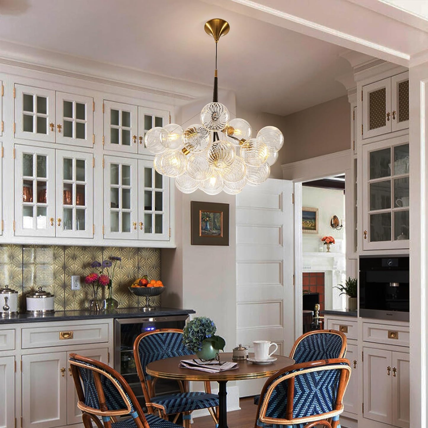 Modern Bubble Ball Swirled Glass Chandelier, Dia 24 inch Black and Clear Globe Blown Glass Small Ceiling Lights Fixture for Bedroom Study Restaurant