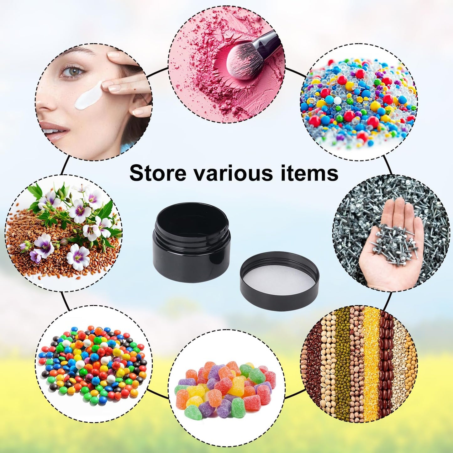 72 Packs 4 OZ Black Plastic Jars with black Lids, Body Butter Containers, Cosmetic Containers jars for Kitchen Ingredients, beads, sequins, Lotion, Cream, DIY Crafts and More by KUKLIPJIM