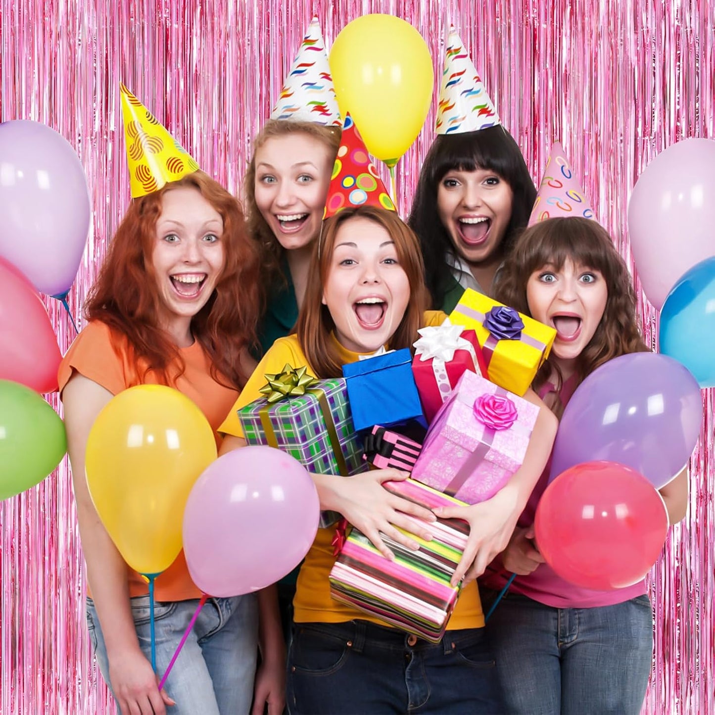 Glitter Pink Party Streamers 2Pack Glitter Foil Fringe Curtain 3.3 x 8.3ft Pink Party Decor Photo Booth Streamers Metallic Tinsel Door Streamer for XmasThanksgiving Engagement Party Decors Streamers