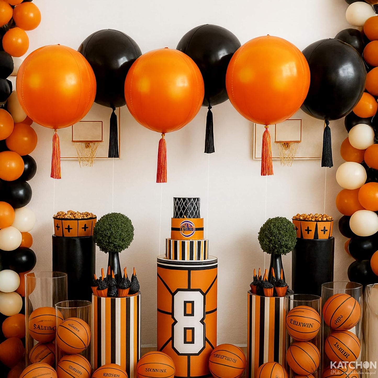 Katchon, Huge, Metallic Orange and Black 4D Foil Balloons -22 Inch-pack of 6 | Halloween Decorations Indoor with Halloween Balloons | Fall Decorations For Home, Thanksgiving decorations Indoor