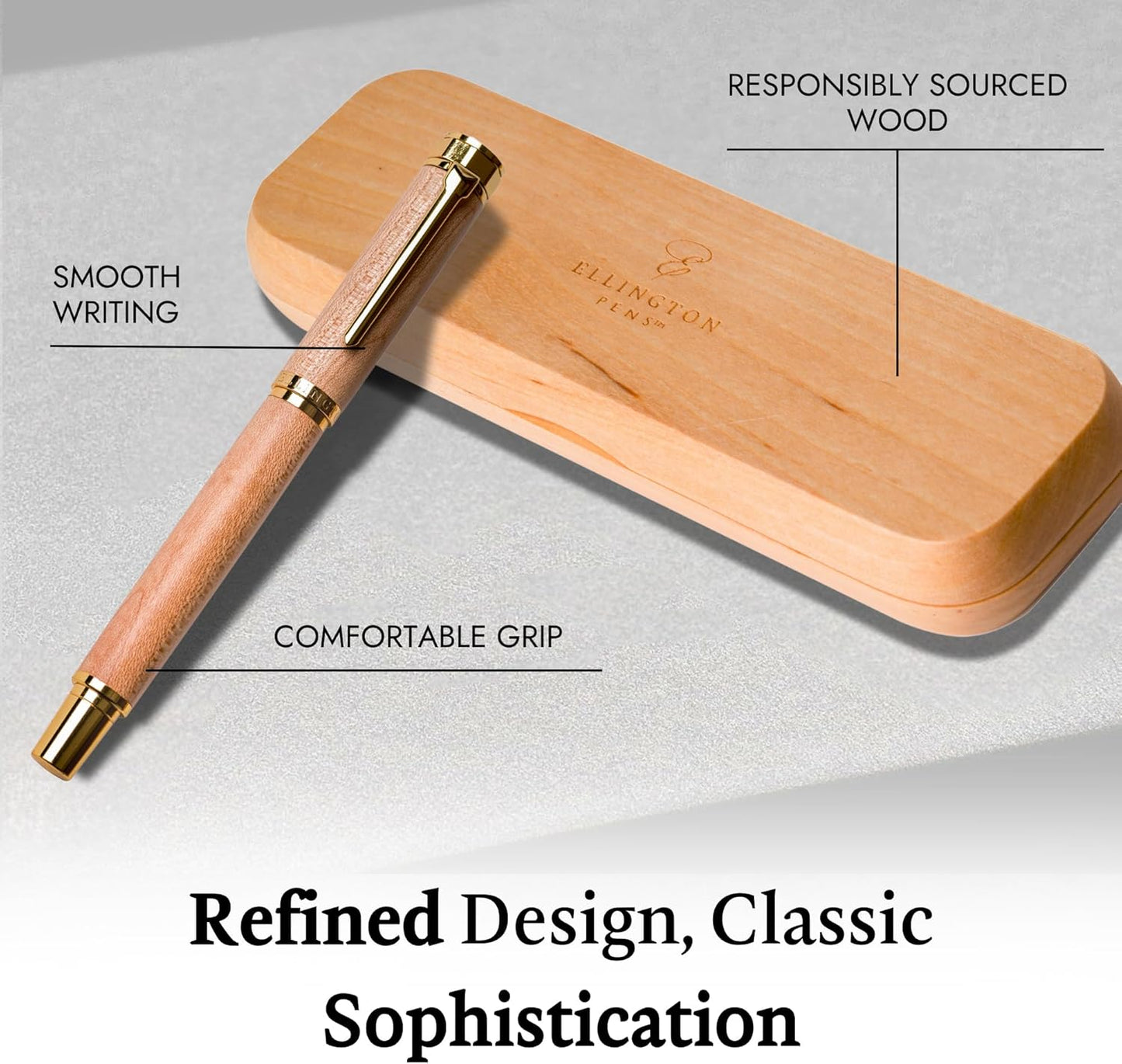 Ellington Pens Elegant Wood Fountain Pen Set β Includes Wooden Pen Box, Ink Converter, 6 Ink Cartridges, and Gift Box β Writing, Calligraphy