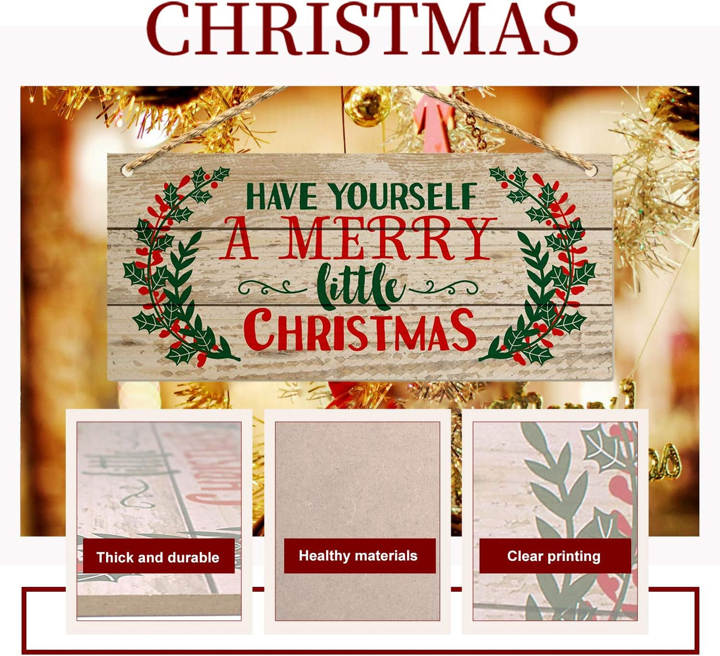 Christmas Door Hanging Sign,Big Wall Wood Winter Decorations Signs,Indoor Outdoor Decorative Ornament for Home, Classroom, Office(7 x 13.8x 0.2 inches)