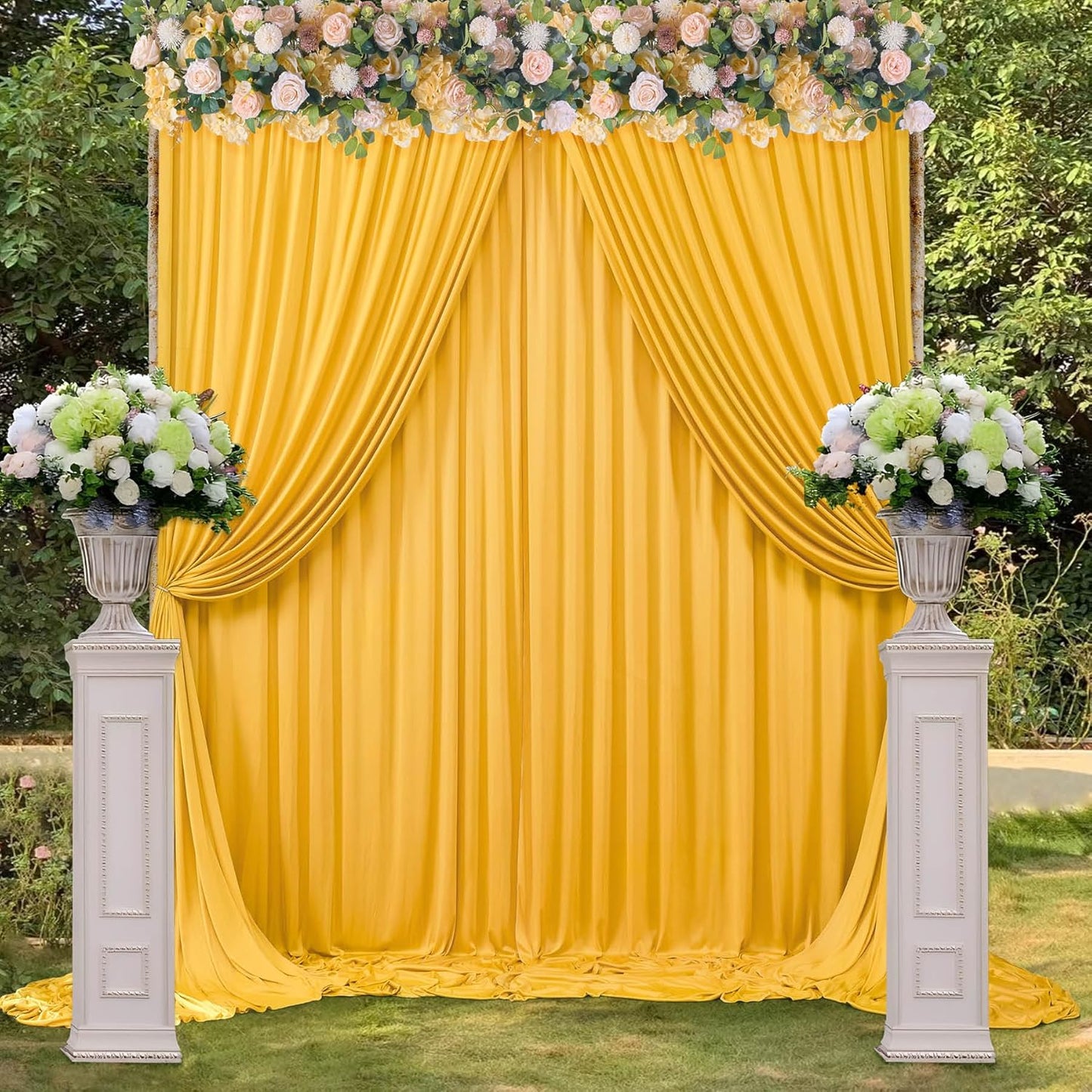 40 ft x 10 ft Wrinkle Free Yellow Backdrop Curtain for Parties, Ginger Polyester Photo Backdrop Drapes,Thick Background 8 Panels 5ft x 10ft for Baby Shower Wedding Birthday Party Backdrop Stand