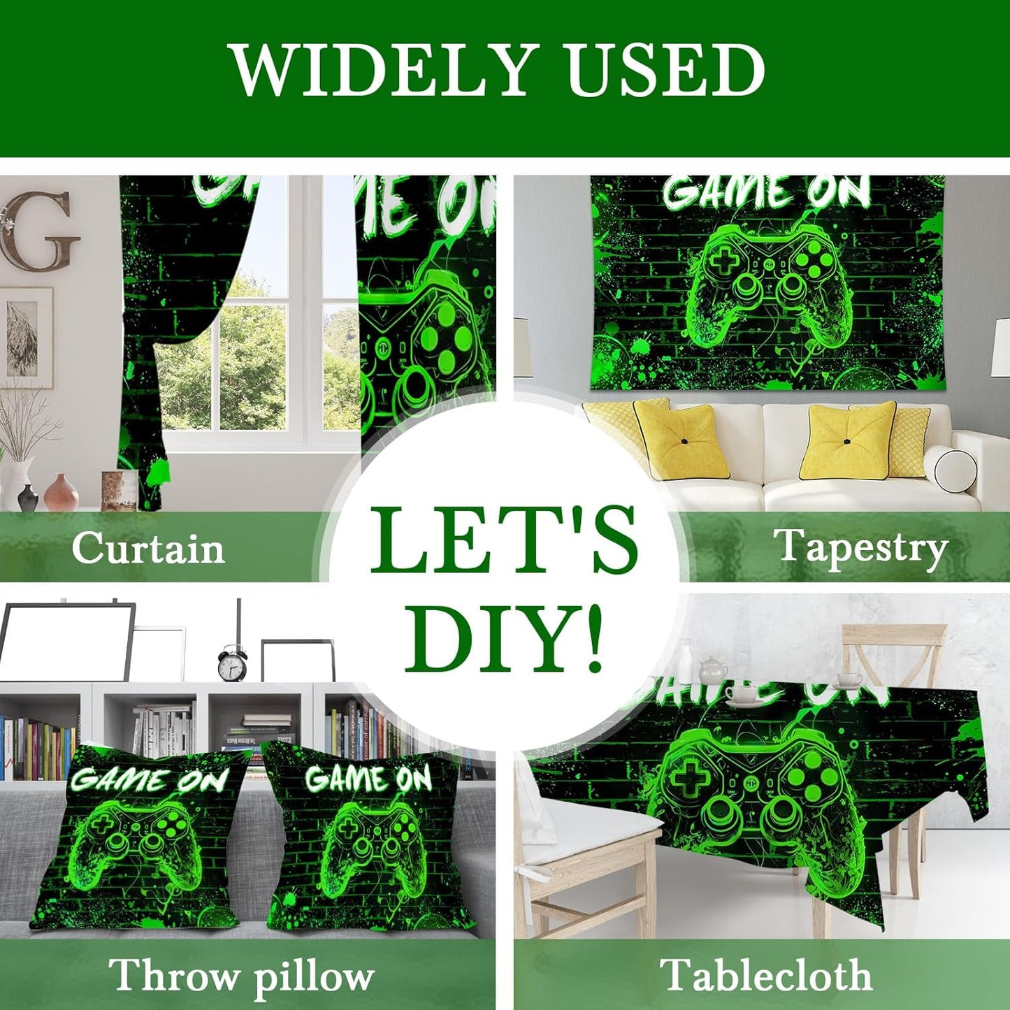 Mocsicka Game On Backdrop Video Game for Boys Level Up Birthday Party Decoration Game Night Arcade Neon Glow Gamer Banner Photography Background (Green, 10x8ft(120"x96"))