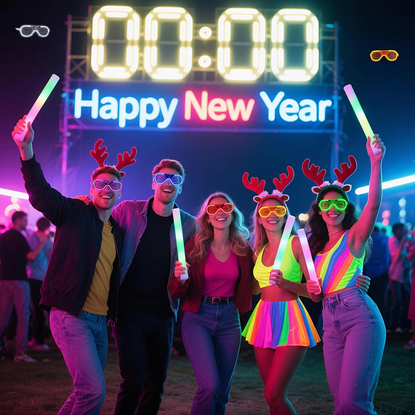 42 Packs LED Glasses 7 Neon Colorsï¼?2 NEW Neon Colors Added )glow in the dark party supplies Favor for Kids Adult Glow sticks Light Up Glasses fit Holiday Birthday Valentine's Day Halloween Christmas