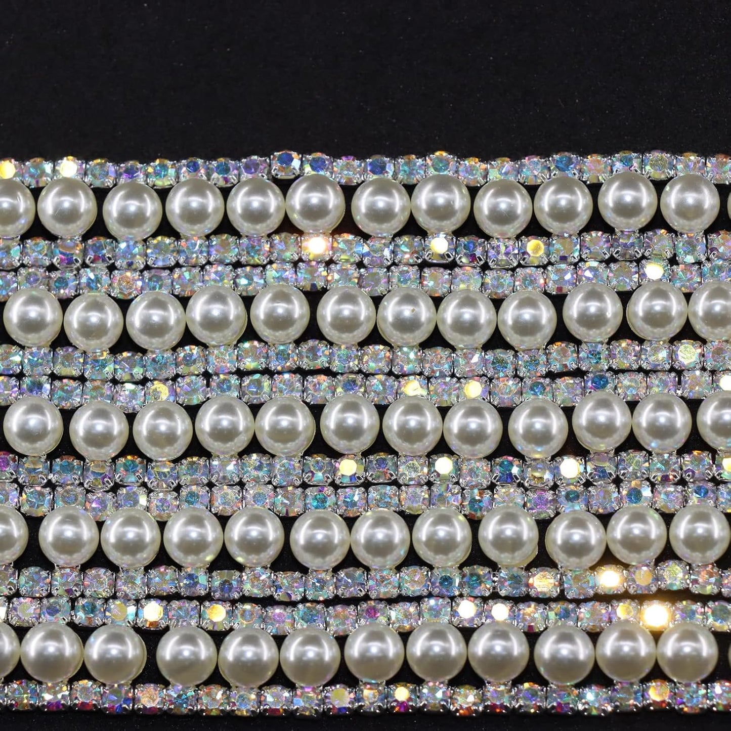 Jerler Rhinestone Trim Applique 1 Yard 2 Rows Crystal Chain Banding Diamond Inlaid White Pearl Beaded Rhinestones for Crafts Clothing and Bridal Embellishments Wedding Ideas Christmas Decorations