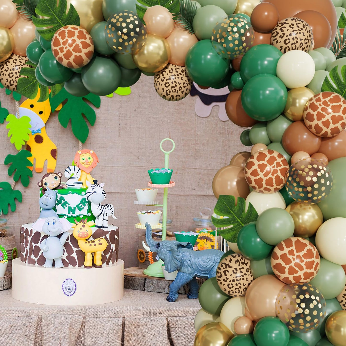 170Pcs Jungle Safari Balloons Arch Garland Kit with Palm Leaves