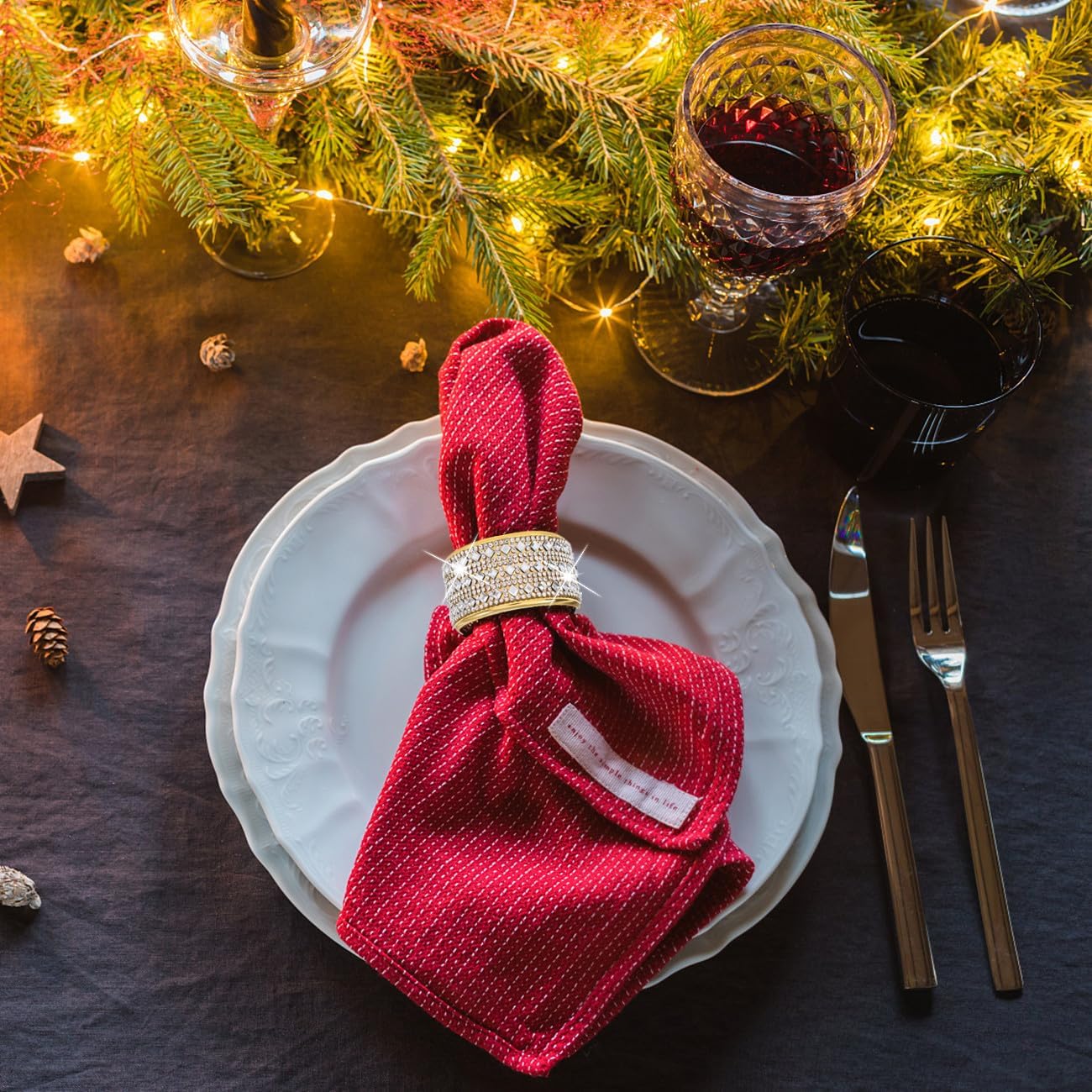 Rhinestone Napkin Ring Diamond Napkin Rings Stainless Steel Gold Crystal Napkin Holder Set of 6 for Dinner, Wedding, Party, Holiday, Banquet,Everyday Table Setting Home Decor (6, SilverGold)