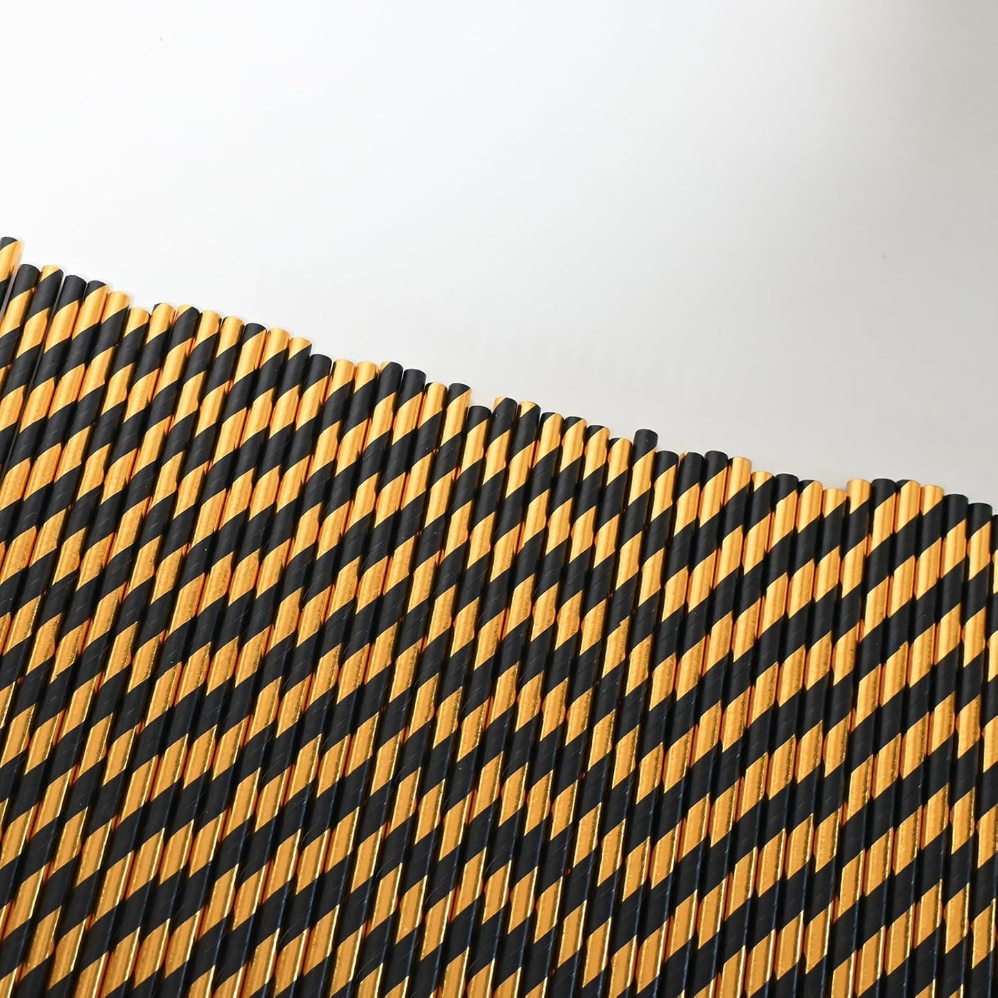 Disposable Paper Drinking Straws - Biodegradable Black Gold Striped Straws for Graduation, Birthday, Party, Bars, 7.75 inch