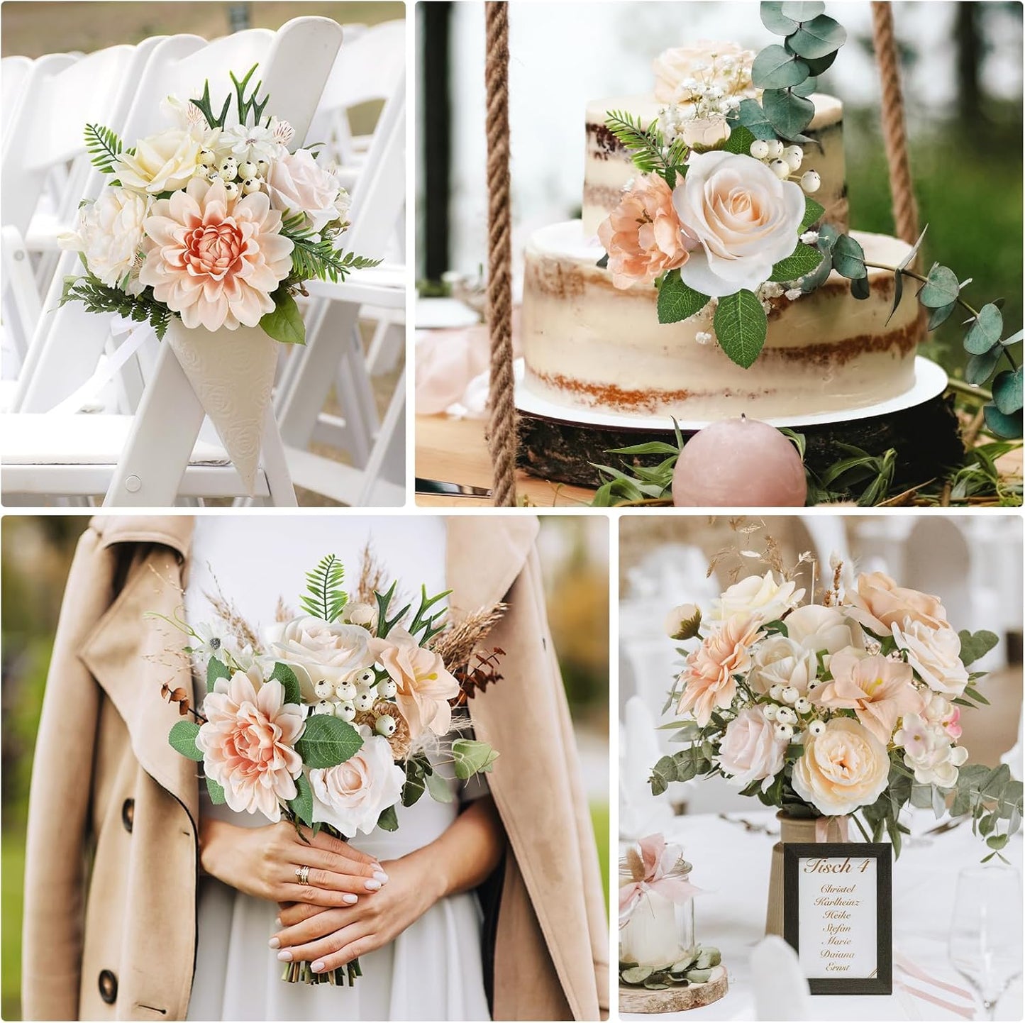 AmyHomie Nude Color Artificial Flowers Combo Silk Mix Peony Rose Fake Flowers w/Stem for DIY Wedding Bouquets Centerpieces Arrangements Table Fall Decor Party Bridal Baby Shower Home Decorations