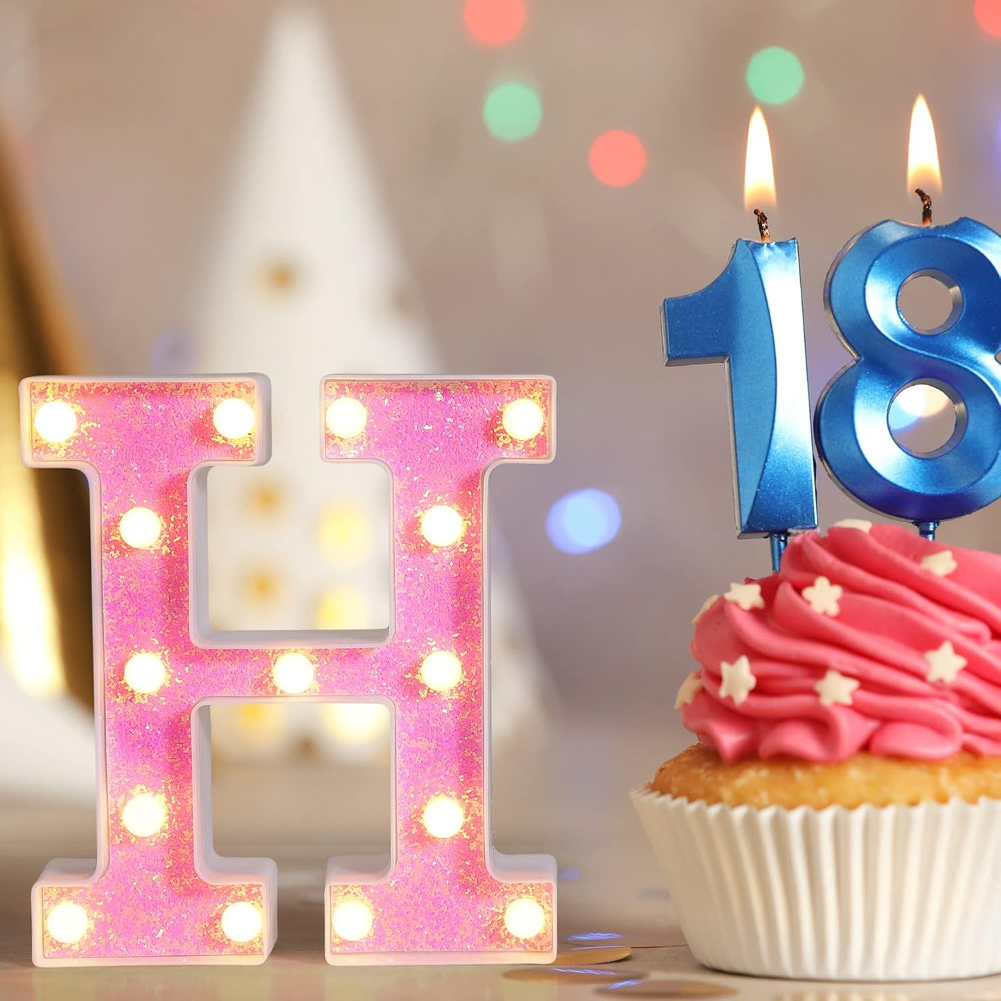 Foaky Pink Light up Letters,Pink Party Decorations,Girls Room Decor,Glitter Light Up Letters,Alphabet Letter Sign for Night Light Birthday Party Girls Gifts, Home Bar Decoration(J)