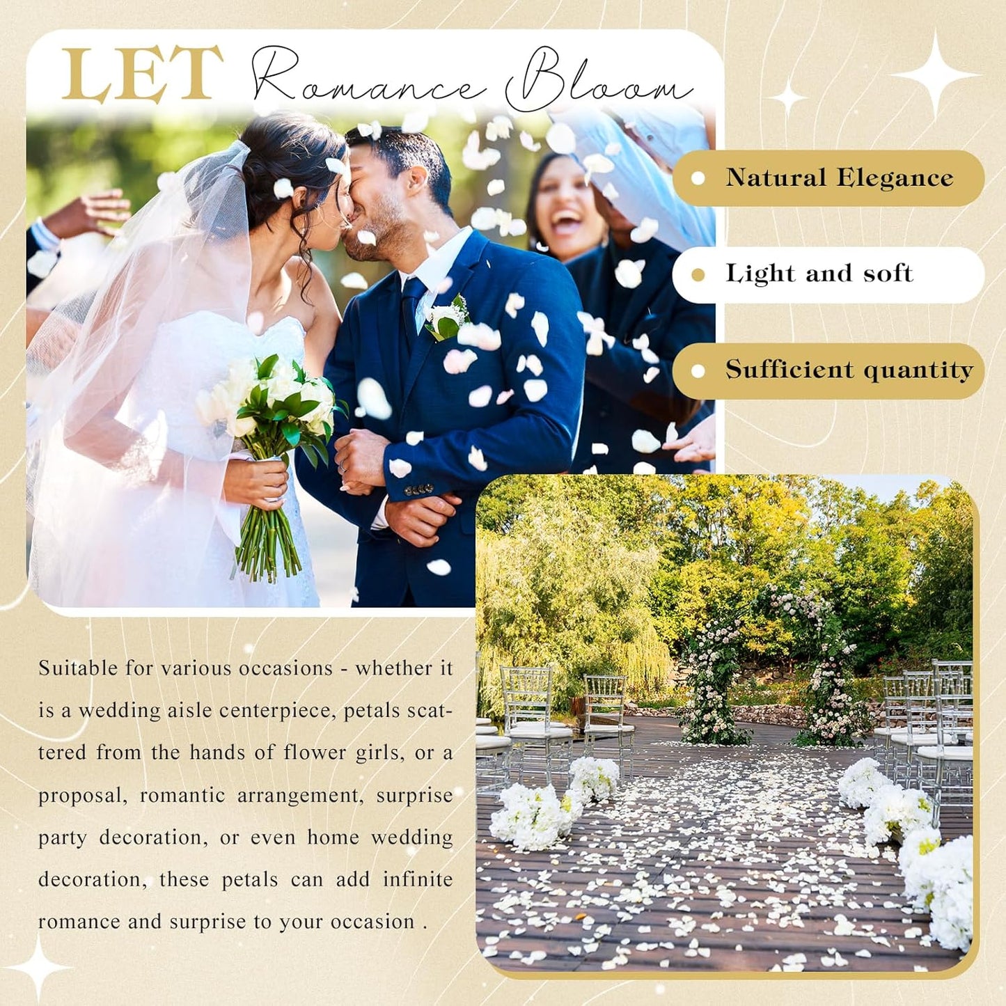 380 PCS White Dired Rose Petals 3.53oz/100g Natural Real Rose Flower Petals for Wedding Aisle, Flower Girl Basket, Will You Marry Me, Valentines, Romantic Night, Proposal, Anniversary, Special Night