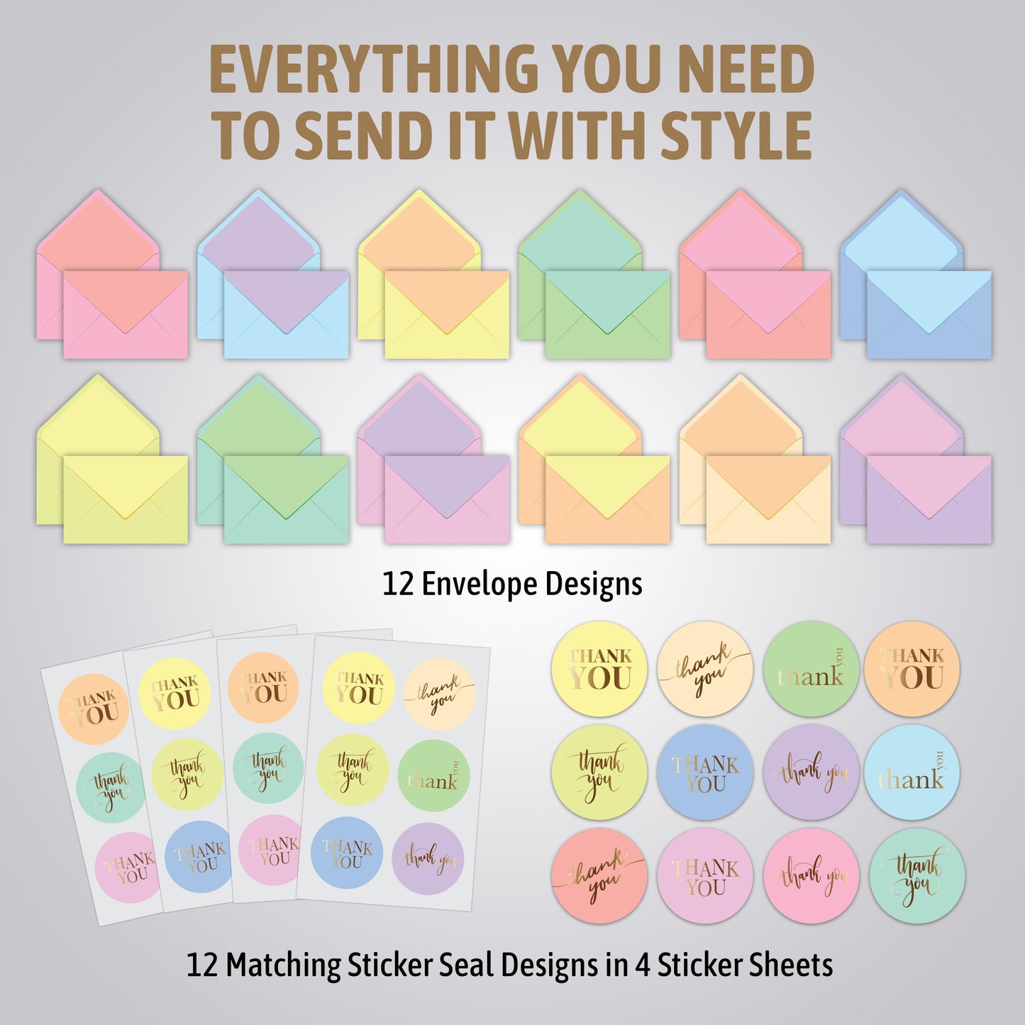 Decorably 24 Pack Gold Foil 6x4in Thank You Cards Kids