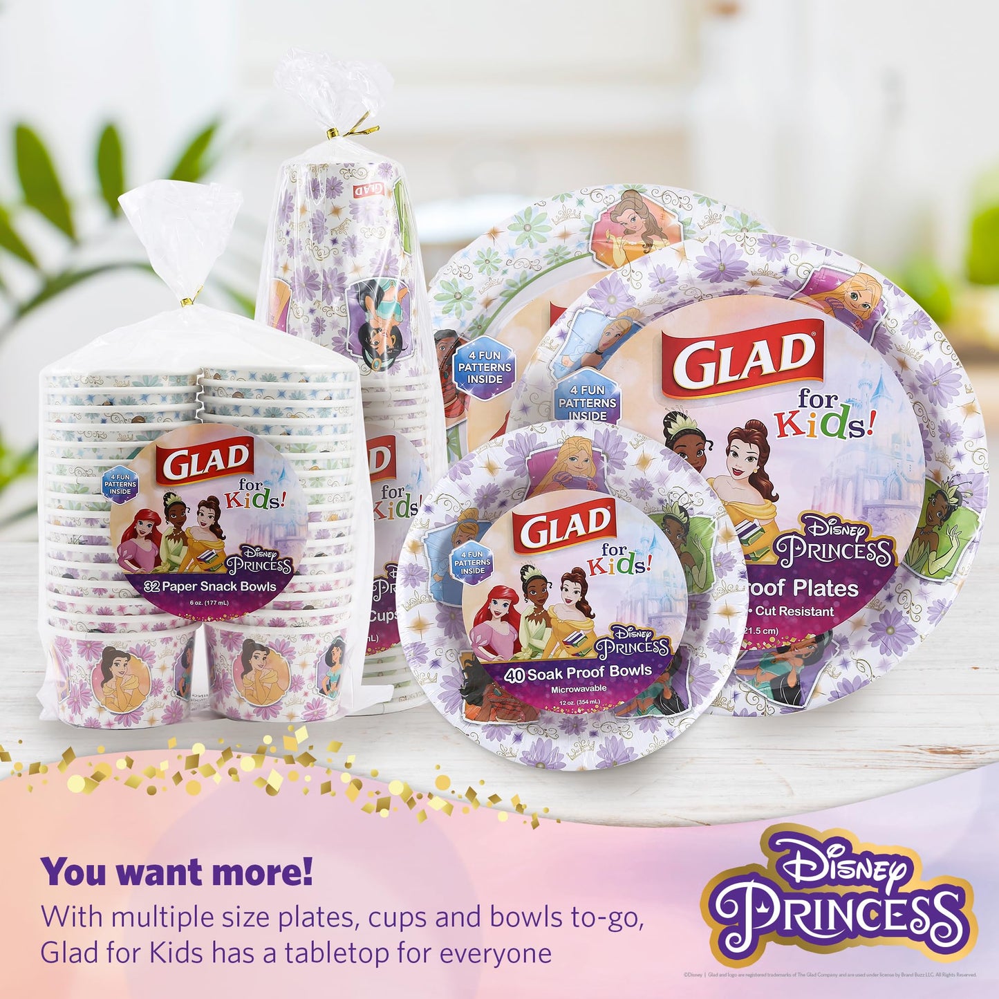 Glad for Kids Disney Princess Disposable Paper Plates, 8.5 in, 40 Count