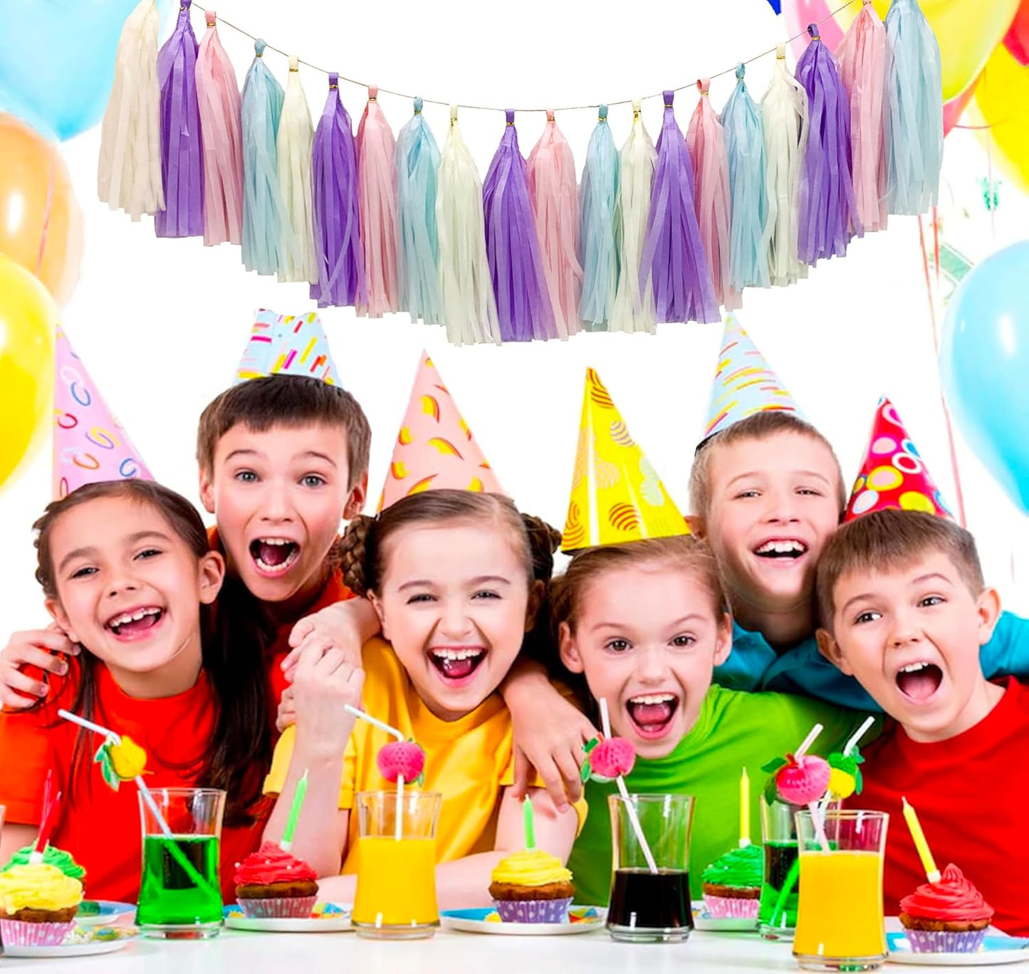 Pastel Rainbow Colorful Tissue Paper Tassel Garland,Tissue Tassel Banner for Party Decorations,Pack of 20