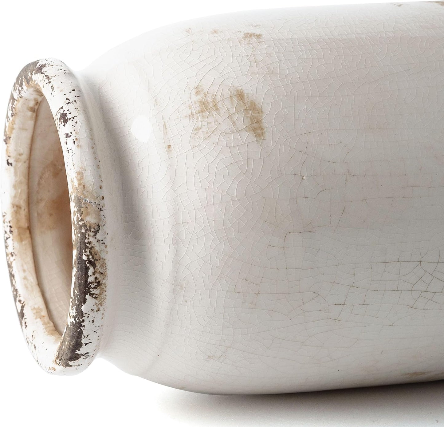 VICTOR & TERESA Rustic Large White Vase for Home Decor, 10'' Tall Ceramic Vases for Flowers, Farmhouse Decorative Vases for Pampas Grass, Table, Mantel, Living Room, Centerpieces