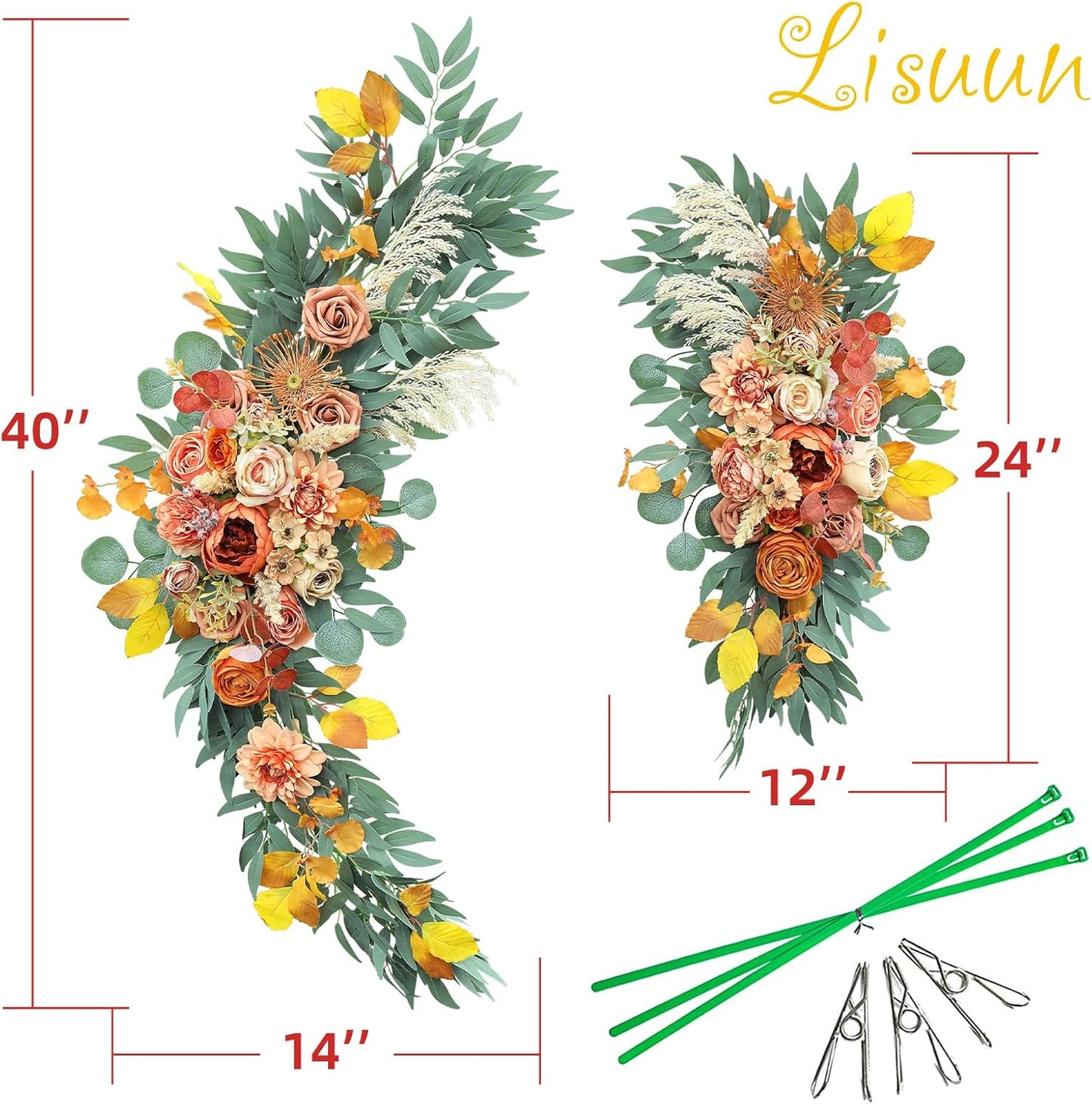 Wedding Arch Flowers, Artificial Flowers for Decoration, Large Flower Swag for Boho Styles Wedding Ceremony Floral Decor - Pack of 2