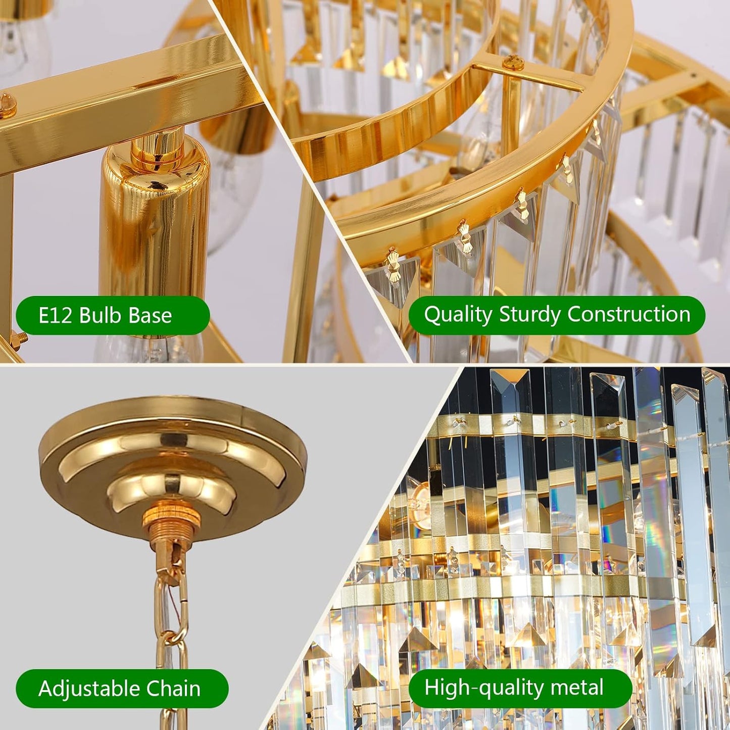 Gold Copper Crystal Chandelier Lighting 17.7'' for Dining Rooms Bedroom Foyer Entryway Ceiling Hanging Pendant Chandelier Light Fixture Lamp