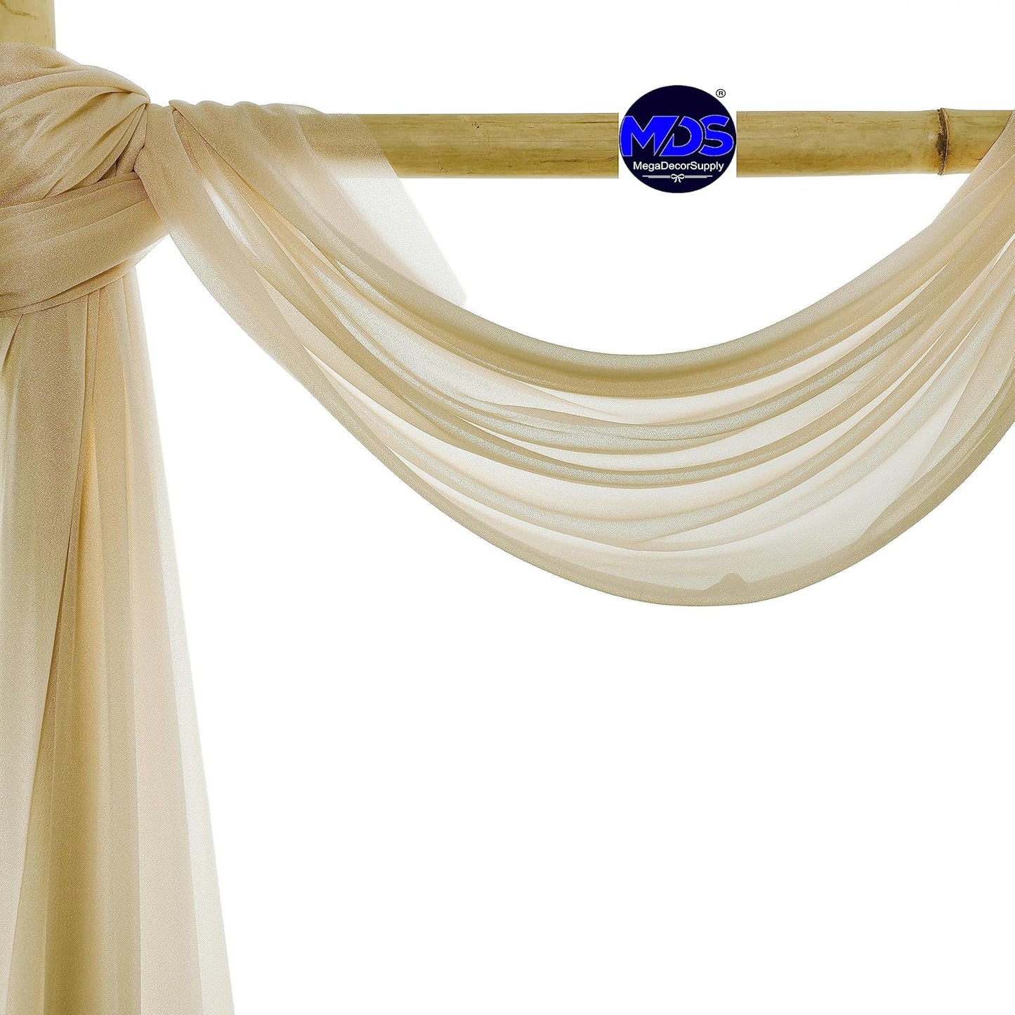 MDS Halloween Chiffon Draping Fabric - 1 Panel, 30" Wide x 50ft Long - Sheer Spooky Arbor & Canopy Drapery for Haunted House Backdrops, Party Ceilings, DIY Costumes & Themed Events - Champagne Gold