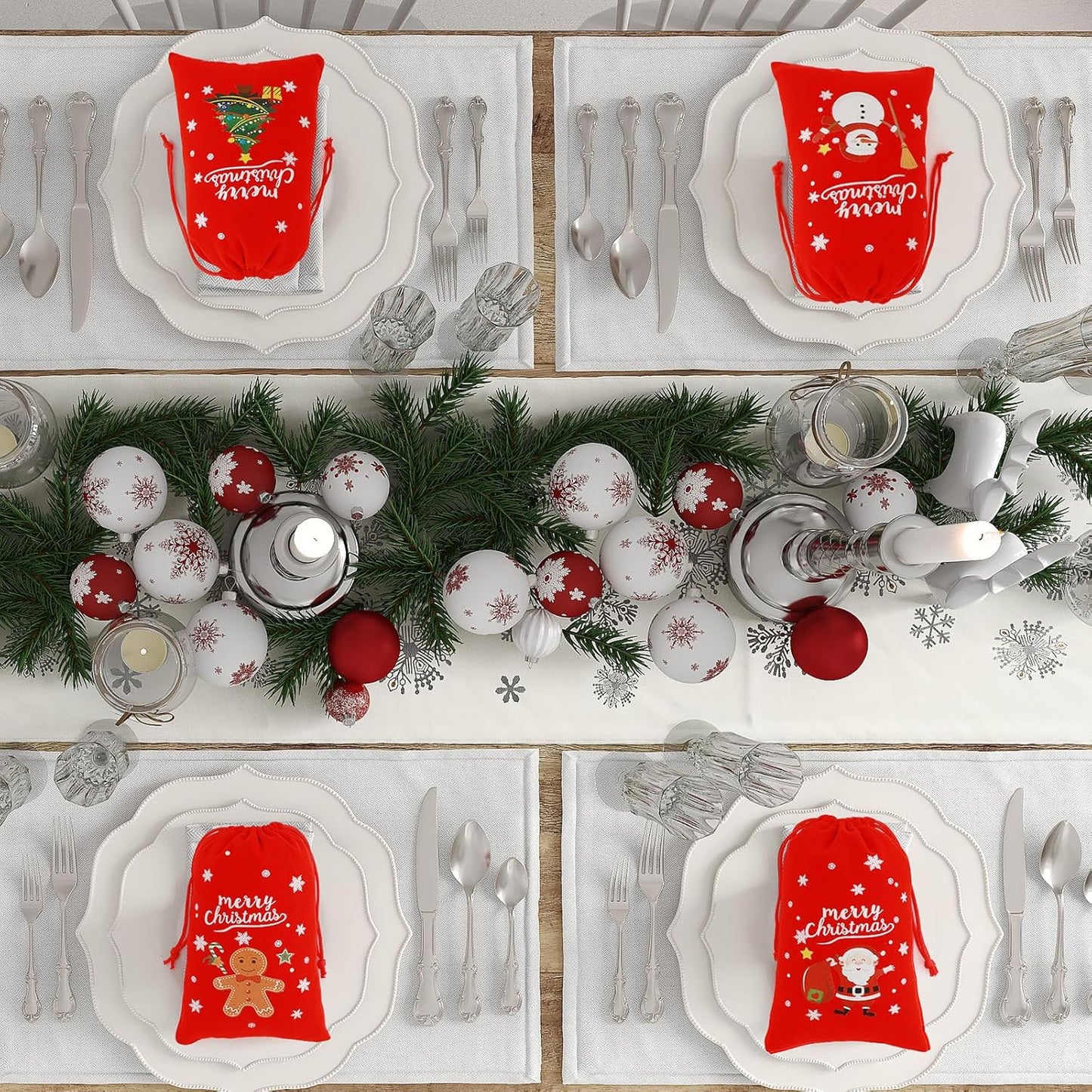 Tapleap Velvet Coth Christmas Bags with Drawstring, 50Pcs 4x6 for Wrapping Christmas Party Favors or Gifts for Friends, Small Bussiness, Palm Crosses, Customers