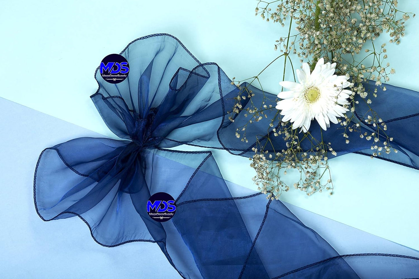 MDS Pack of 25 PCS Organza Chair Sashes Wider Dining Chair Bows Ribbon Tie Back for Wedding Party Birthday Bridal Shower Reception Event Banquet Home Chair Cover Decoration - Navy Blue