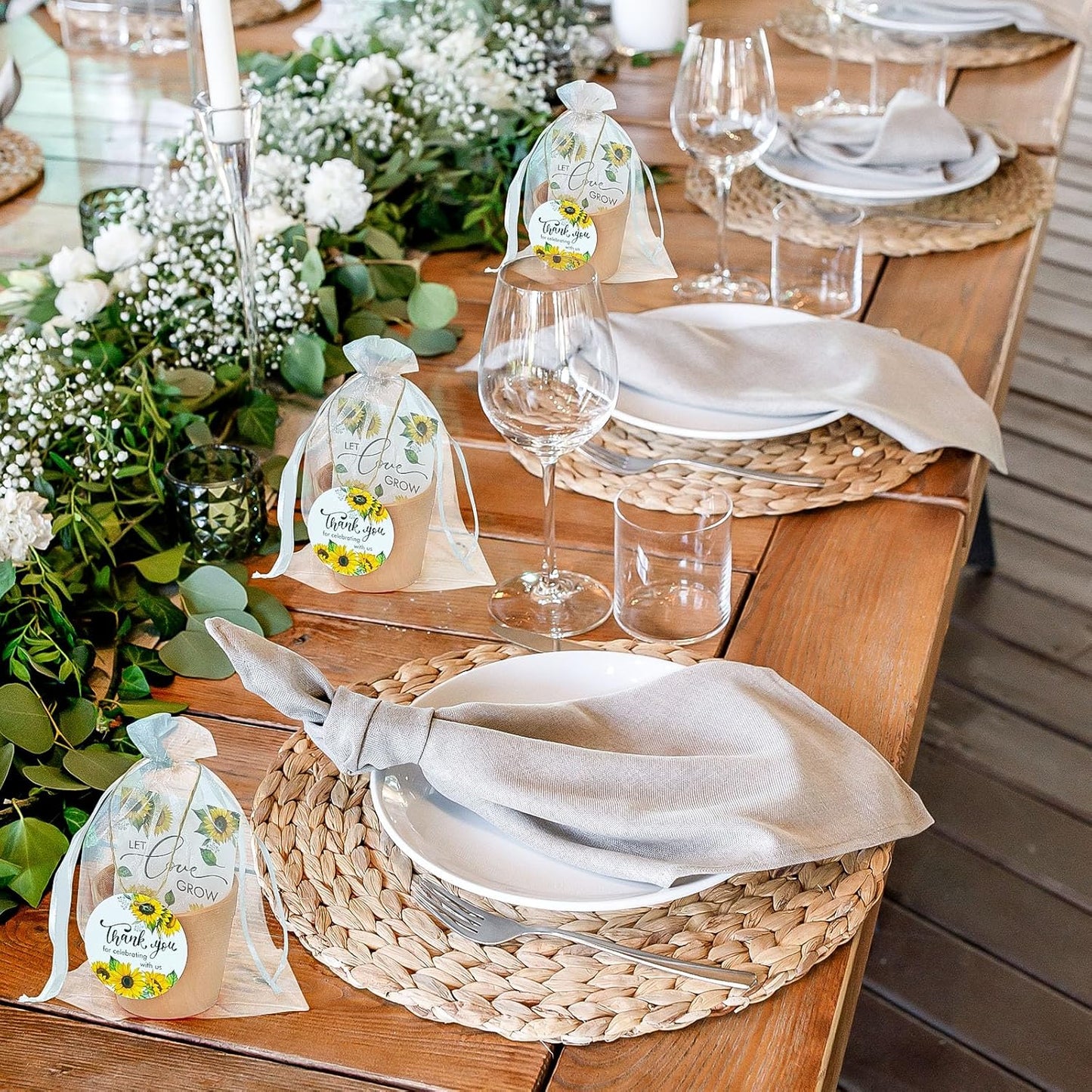 Cinrobiye 50 Sets Let Love Grow Wedding Favors for Guests Seed Packet Bags (Seed Not Include) with Tags & Labels Flowerpot for Bridal Shower Party Favors Bulk Wedding Souvenirs for Guests (Sunflower)