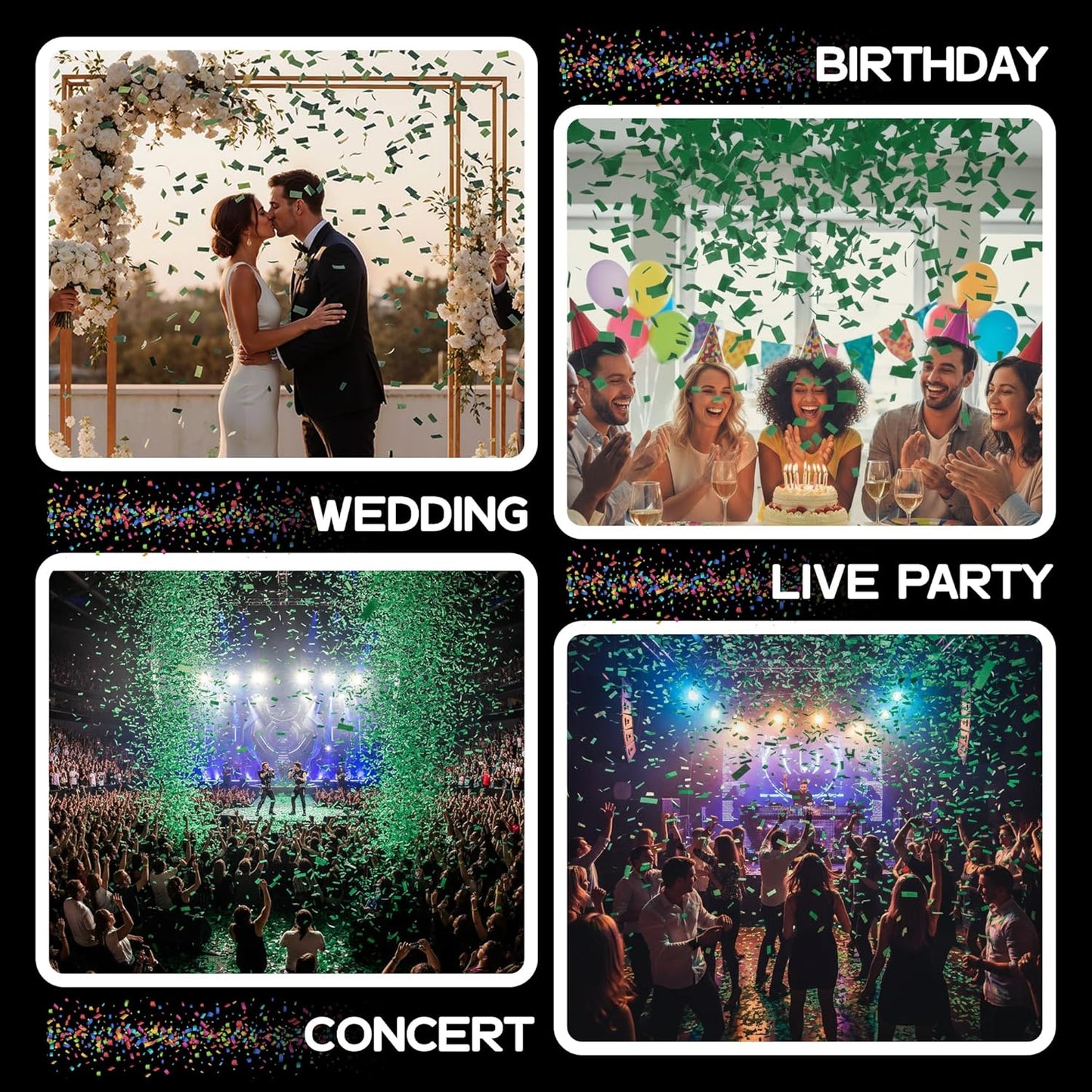 Rectangular Biodegradable Confetti – Dark Green Fluttering Tissue Paper Confetti for Cannon and Launcher use - Wedding Confeti, Birthday, Parties and Live Events - 1 lb, 16 oz