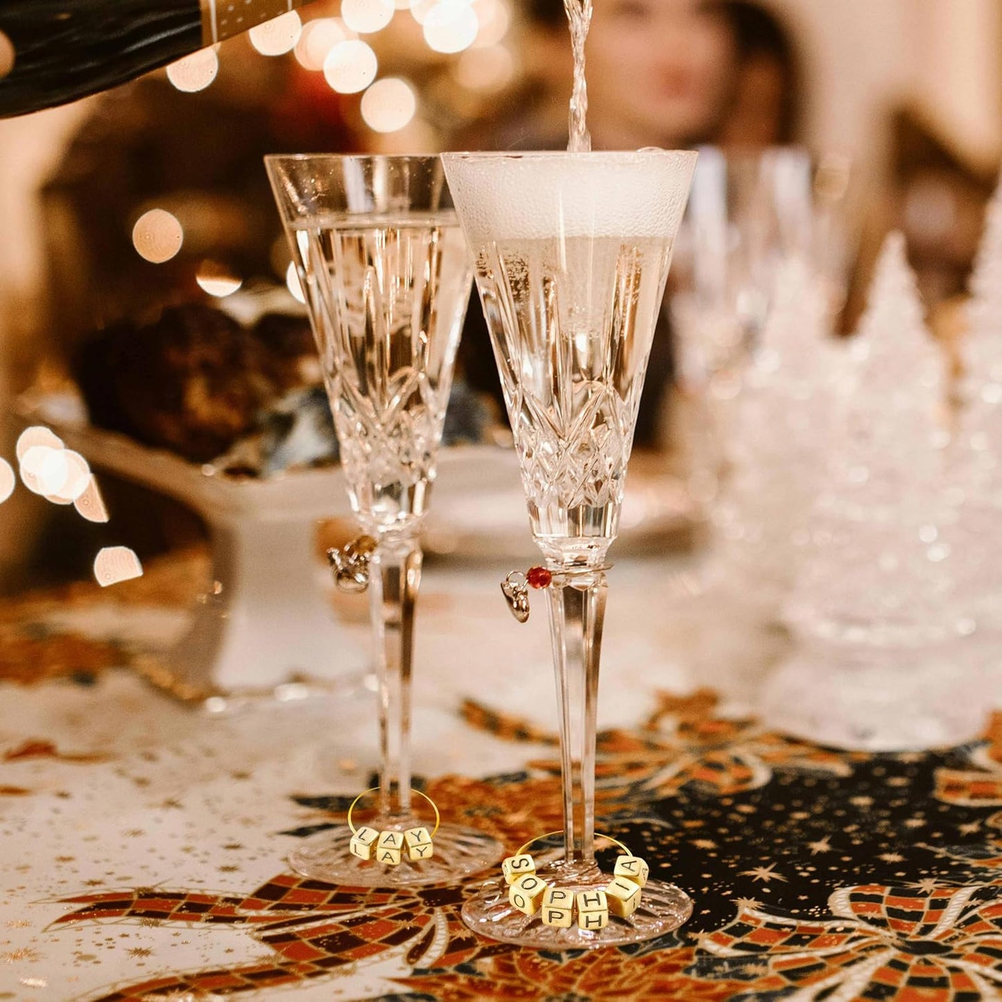 50 Sets Wine Glass Charms, Wine Charms for Stem Glasses, DIY Reusable Drink Markers for Weddings & Bachelorette with Alphabet Beads