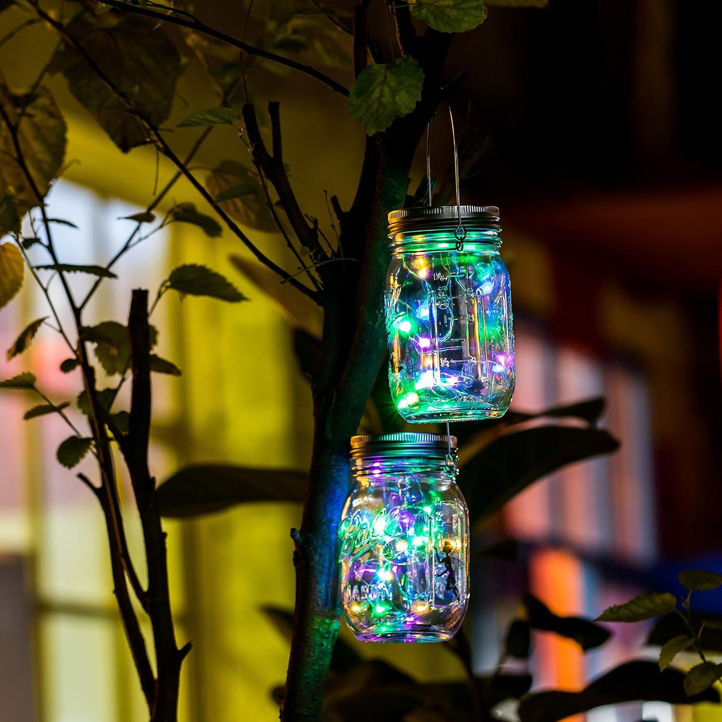 VOOKRY 6 Pack Solar Mason Jar Lights, 30 LED Mason Jar Lids Waterproof Firefly Fairy String Lights with 6 Hangers(No Jars), for Outdoor Patio Garden Yard Lawn Party Wedding Decoration - Multicolor