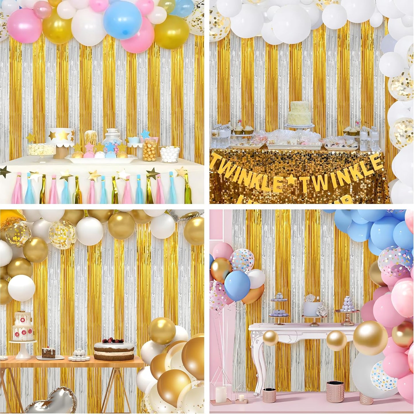 Crosize 2 Pack Foil Fringe Curtains Party Decorations, Gold Tinsel Curtain Backdrop for Parties, Door Streamers, Glitter Streamer Fringe Backdrop for Birthday Decoration (Gold and Silver, 2 Pack)