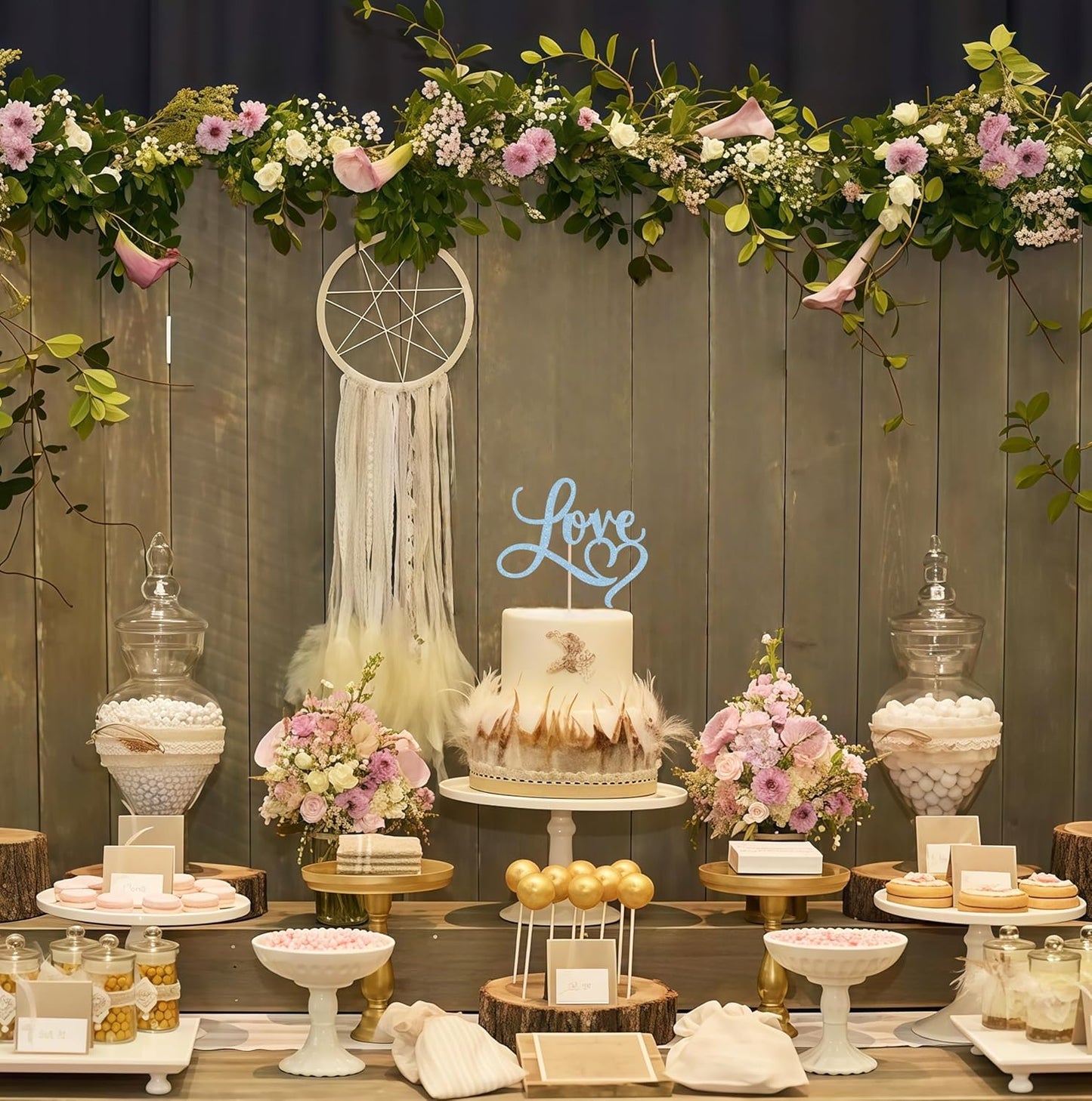 Love Cake Topper - Light Blue Glitter Paper Wedding Cake Decoration Supplies, Perfect for Bridal Shower/Engagement/Anniversary/Birthday Party