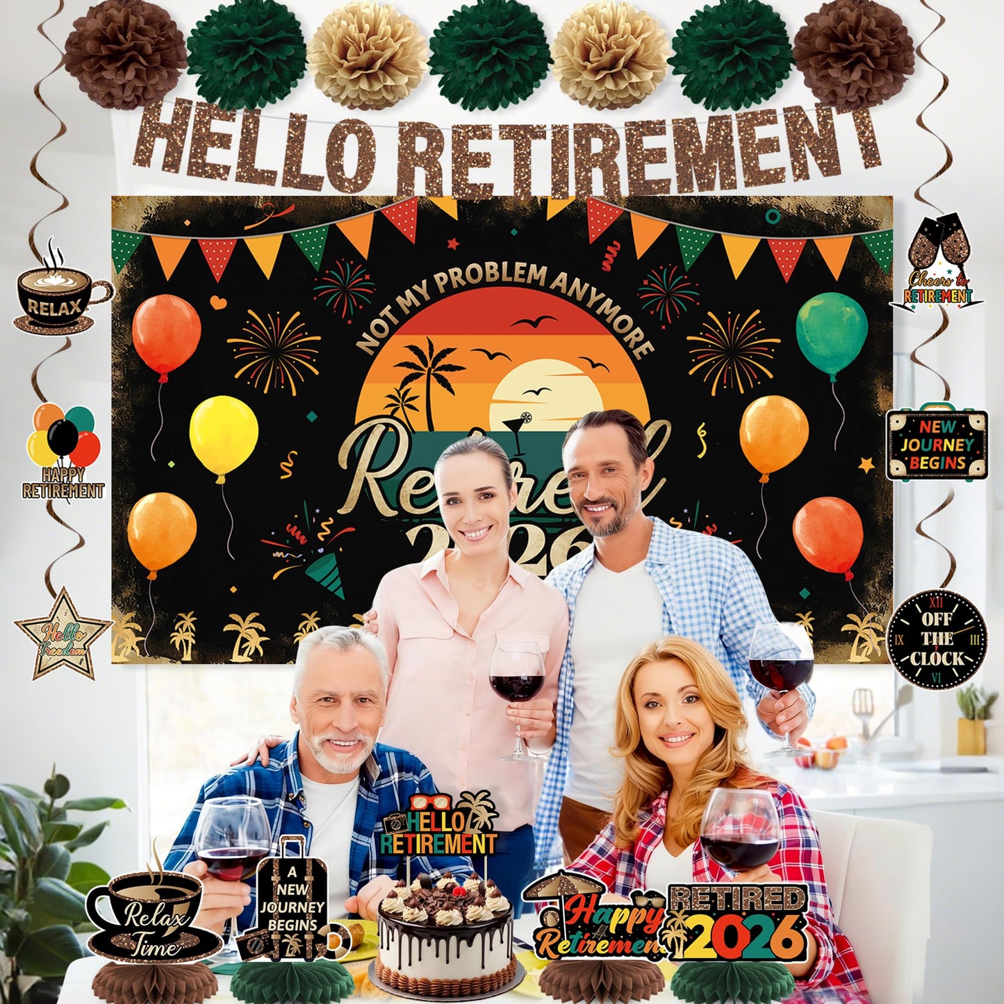 Holkcog Retirement Party Decoration, Vintage 2026 Retired Banner Background