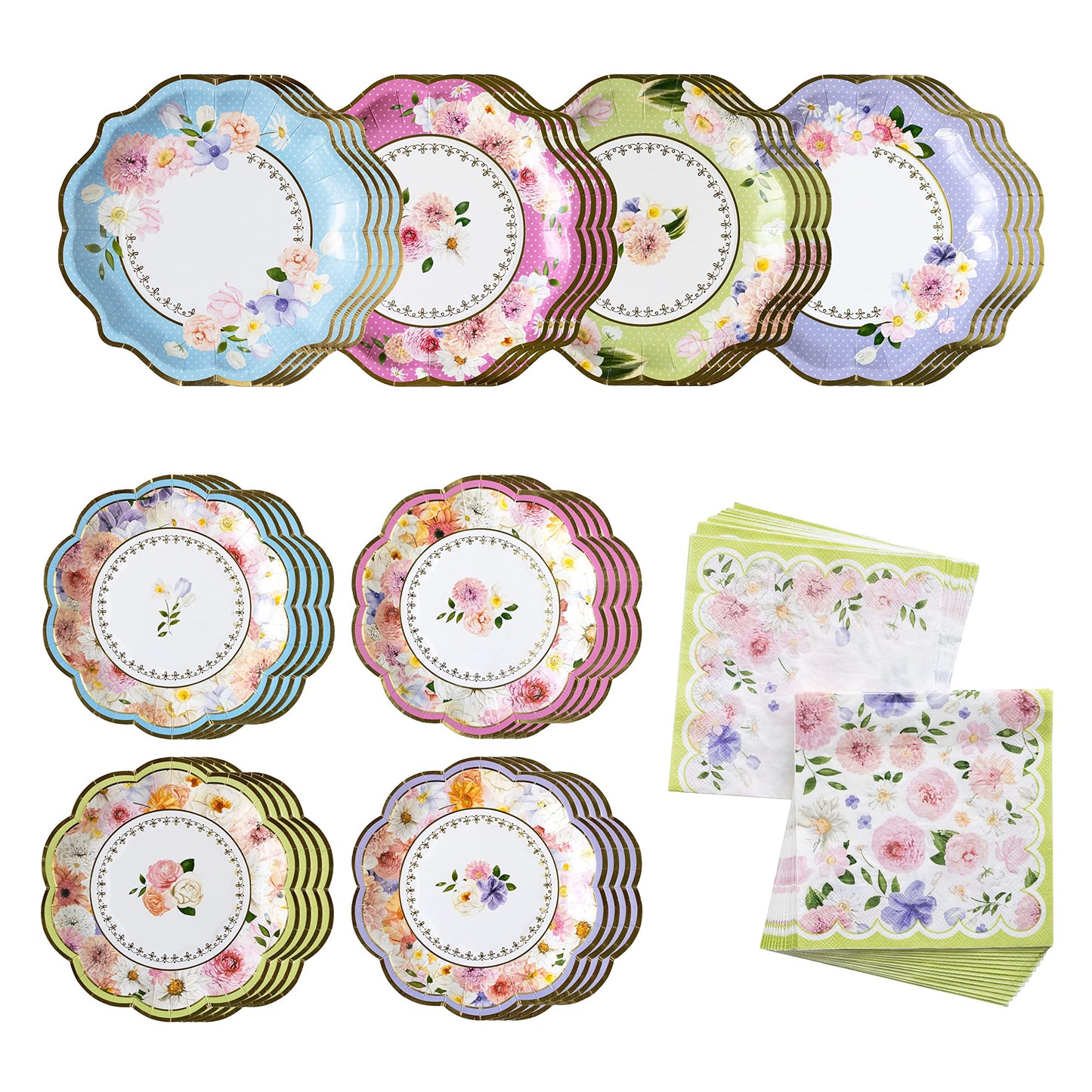 Kate Aspen Tea Party Decorations, Colorful Pastel Plates And Napkins Garden Party Supplies for