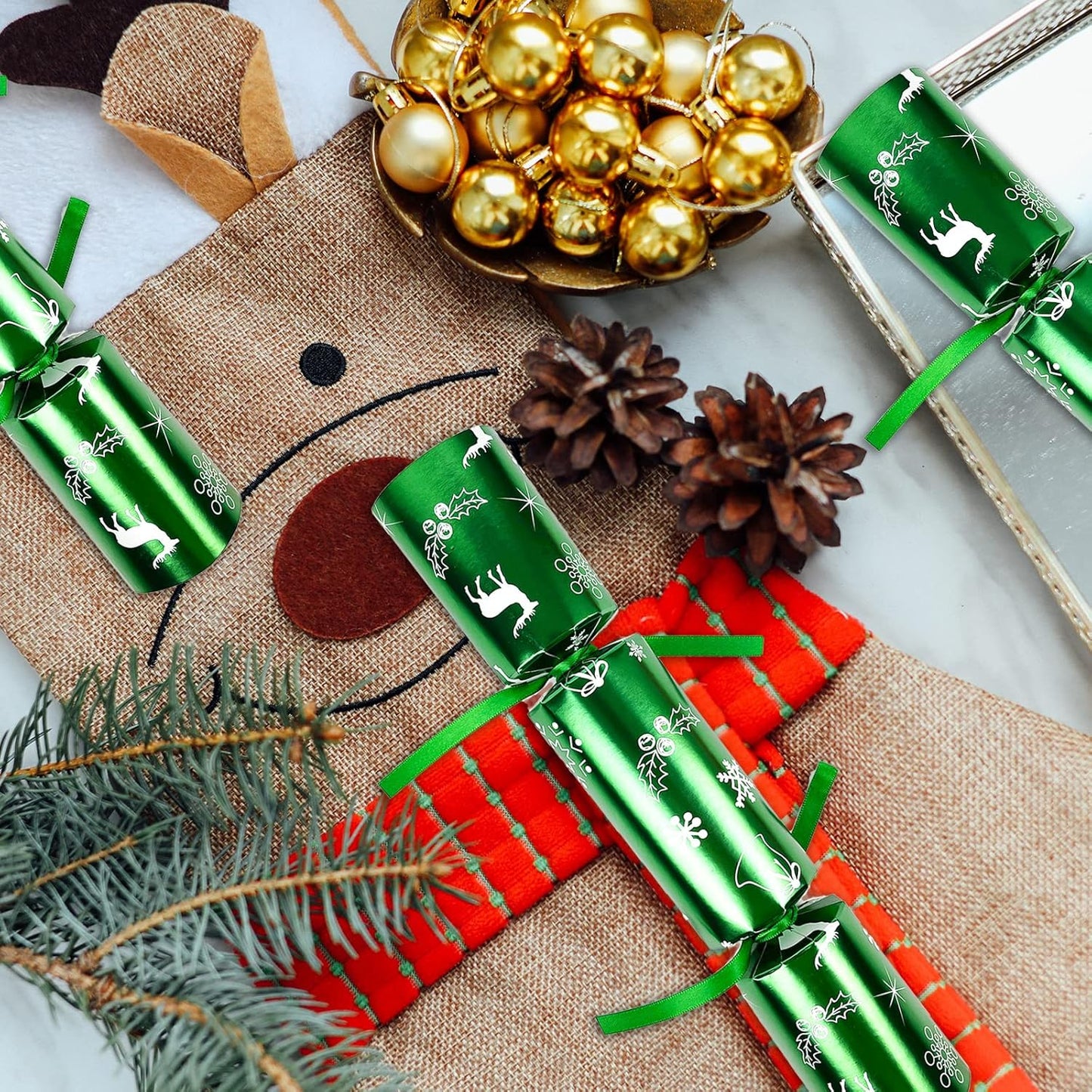 12 Pack Christmas No-snap Party Table Favors, Christmas themed Holiday Supplies with Party Hat, Joke & Little Gift Inside for Kids Adults Xmas Gift