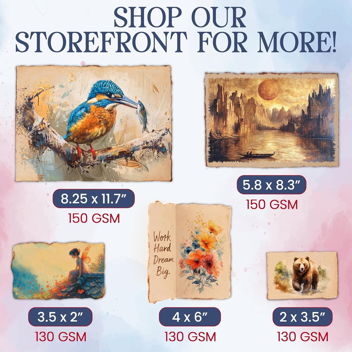 Wanderings Vintage Handmade Deckle Edge Folded Paper ??Folded to 3.5"x2" ??150 GSM - 50-Pack ??Textured Cotton Paper ??Ideal for Place Cards, Blank Name Cards, Table Settings, Gift Tags, Love Notes