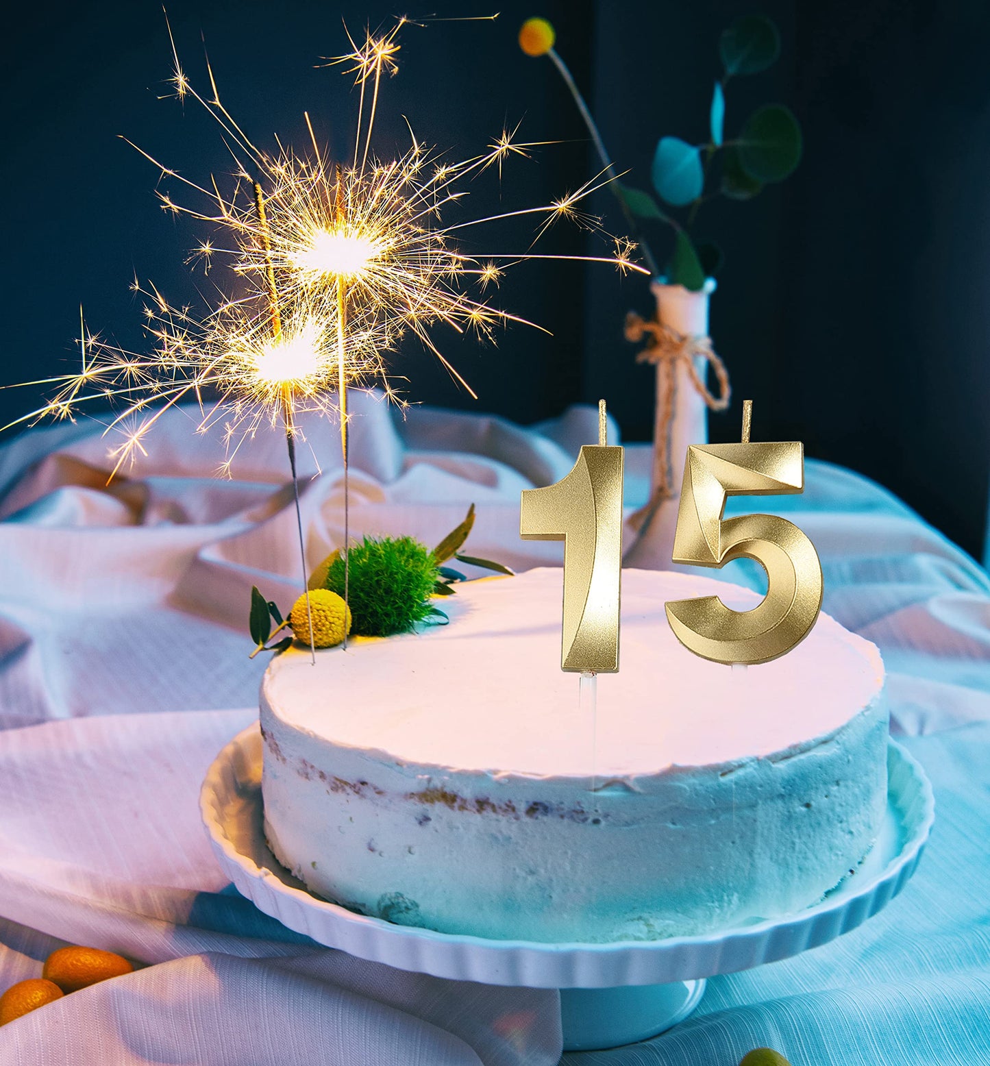 Gold 15th & 51 Birthday Candles,Gold Number 15 Cake Topper for Birthday Decorations Party Decoration