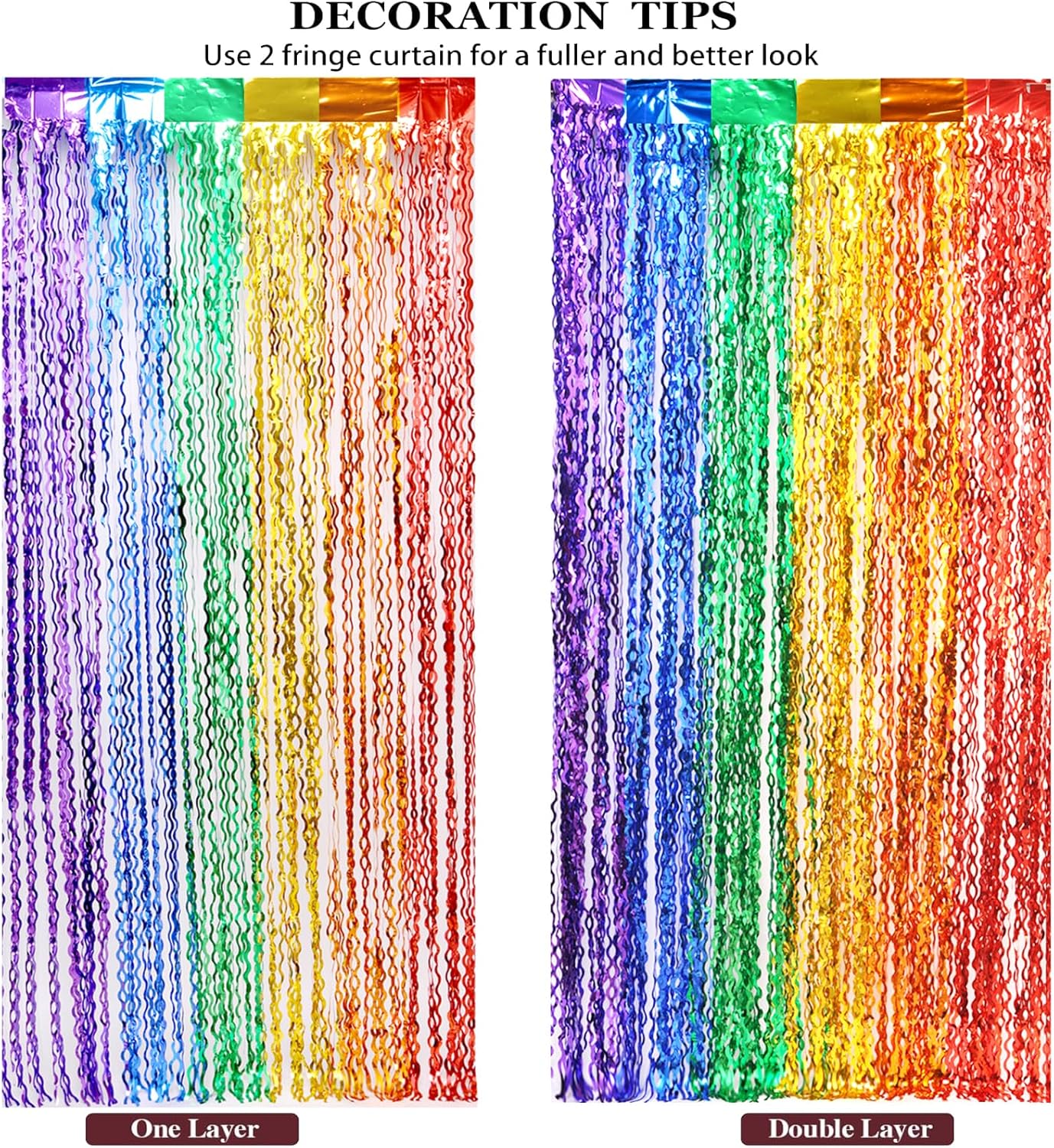 4 Pack Wavy Rainbow Foil Fringe Curtains - Colorful Party Decorations 3.3x6.6ft Tinsel Metallic Streamers Holiday Photo Booth Props Backdrop for Birthday Wedding Engagement