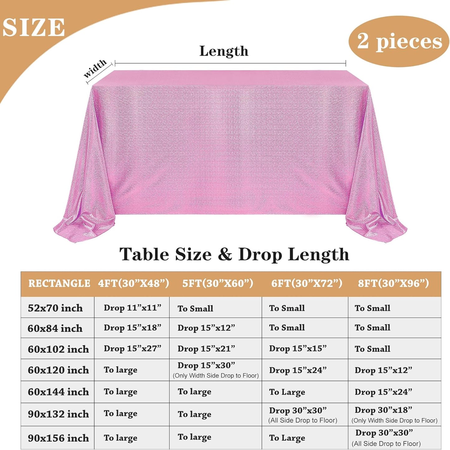 Fitable 2 Pack Pink Sequin Tablecloth for Parties 60x120 Inch - Sparkle Glitter Table Cloth Laser Rectangle Overlay for Wedding Baby Shower Ceremony Birthday Holiday Banquet