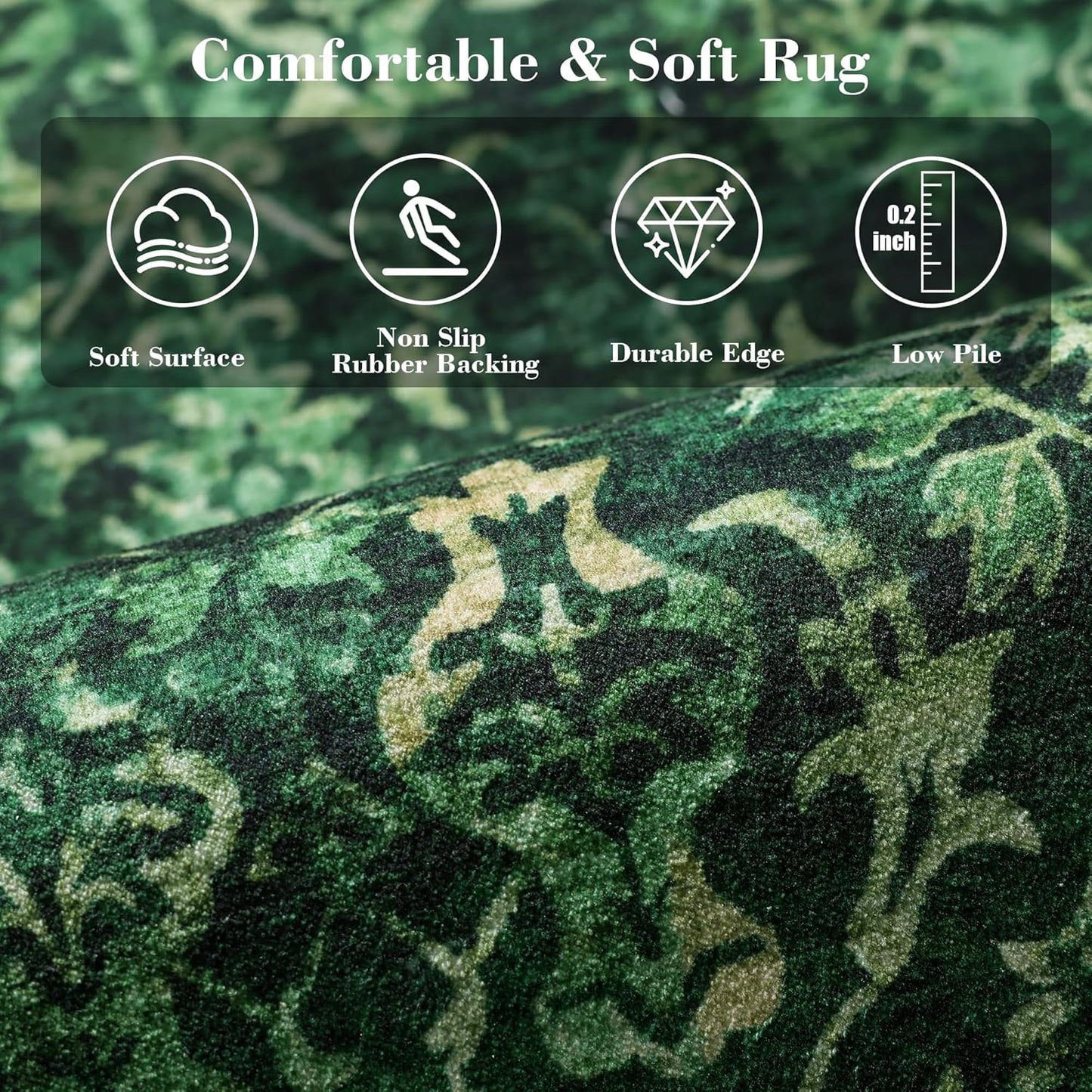 Dark Green Area Rugs 8x10 Rugs for Living Room, Traditional Washable Rugs for Bedroom Distressed Large Area Rug Living Room Rug Non Slip Rug Carpet for Dining Nursery