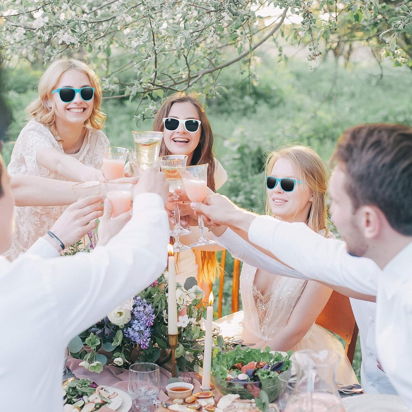 LADY&HOME 10 Pack Bachelorette Party Sunglasses, Bridesmaid and Bride Tribe Sunglasses for Bridal Party, Bridal Shower, Wedding(Blue)